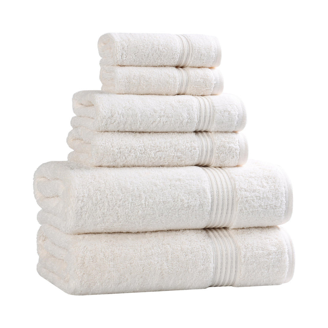 Egyptian cotton 6-piece bath towel set plush ivory 2 bath towels 2 hand towels 2 face towels machine washable