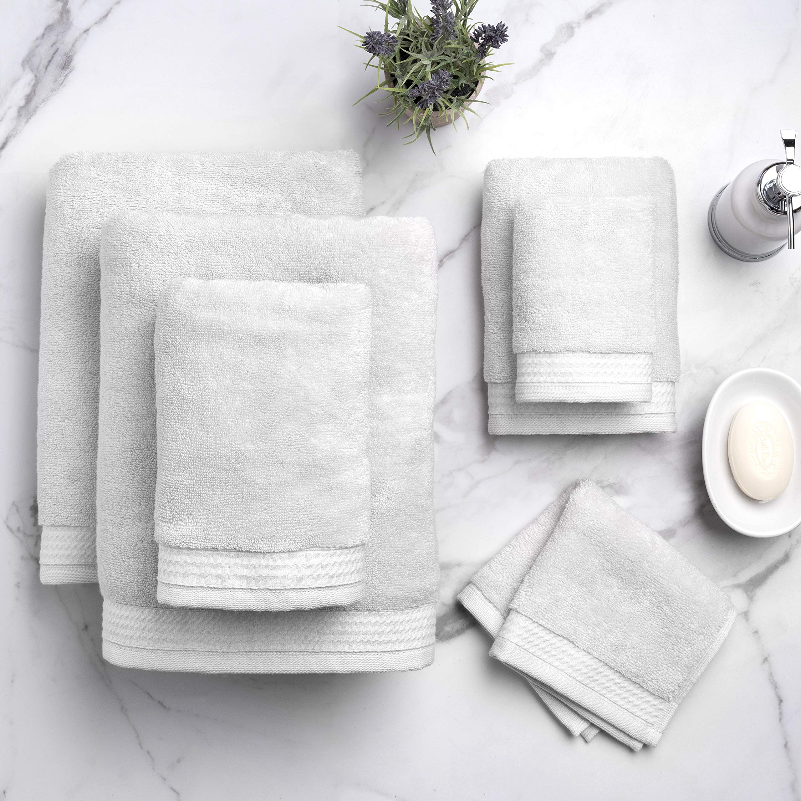 Welhome Madison 6-Piece Hygro Cotton Towel Set in Grey – includes 2 bath towels, 2 hand towels and 2 washcloths, 575 GSM, OEKO-TEX certified, quick dry