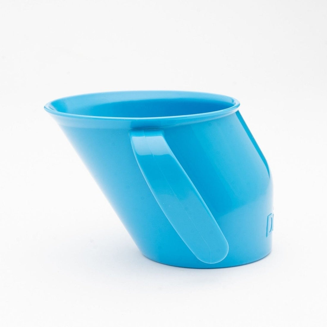 Doidy Cup in blue — UK-made slanted two-handled open cup designed to teach babies and toddlers to drink from a rim, made in Scotland from BPA-free food-safe HD polyethylene