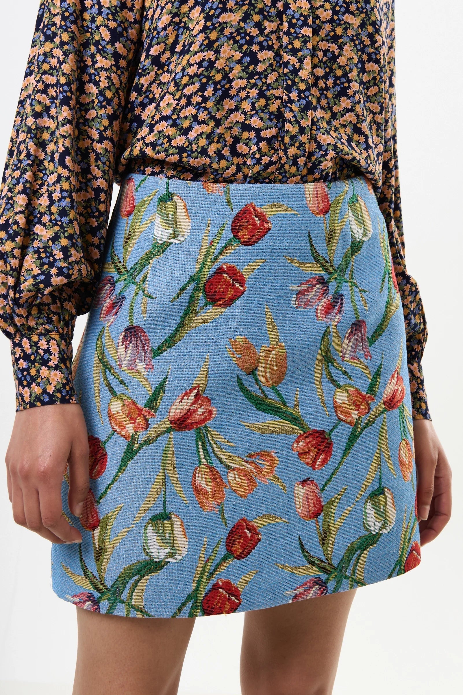 Louche Aubin Tulip Jacquard A-Line Mini Skirt Blue – The Statement Skirt That Works Alone or as a Show-Stopping Co-Ord for £35