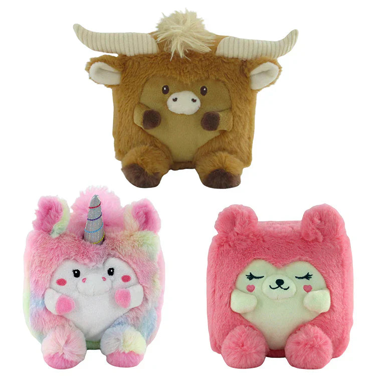 Snaps Cutie Cubes 12-inch cube-shaped plush toys Wyatt Highland Cow Kaitlyn Unicorn Madaline Hedgehog collectible