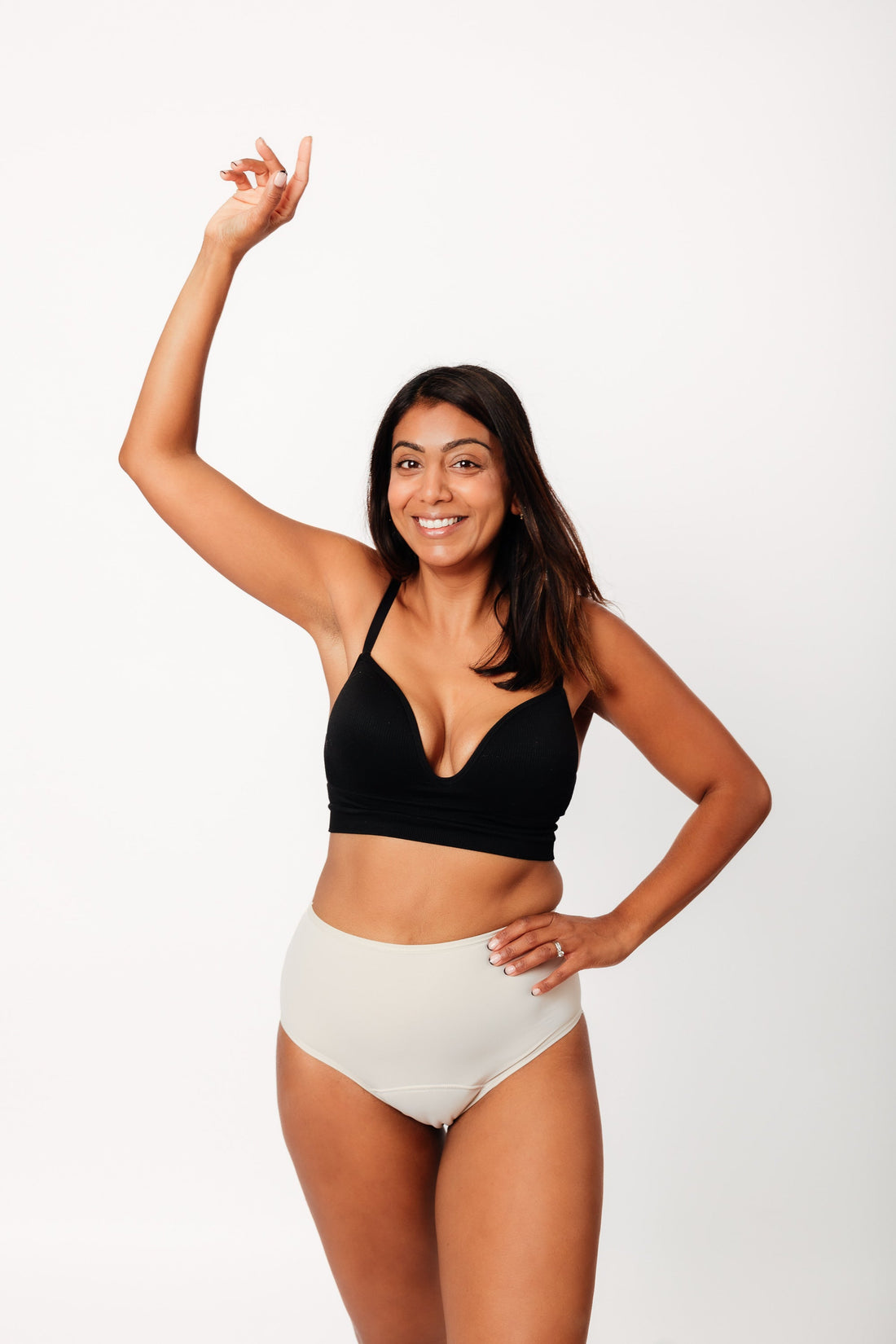 The Coni Cream Leakproof Knicker — VPL-free super high waist leakproof underwear in cream, invisible under gym leggings and activewear, holds up to 3 tampons worth of absorbency