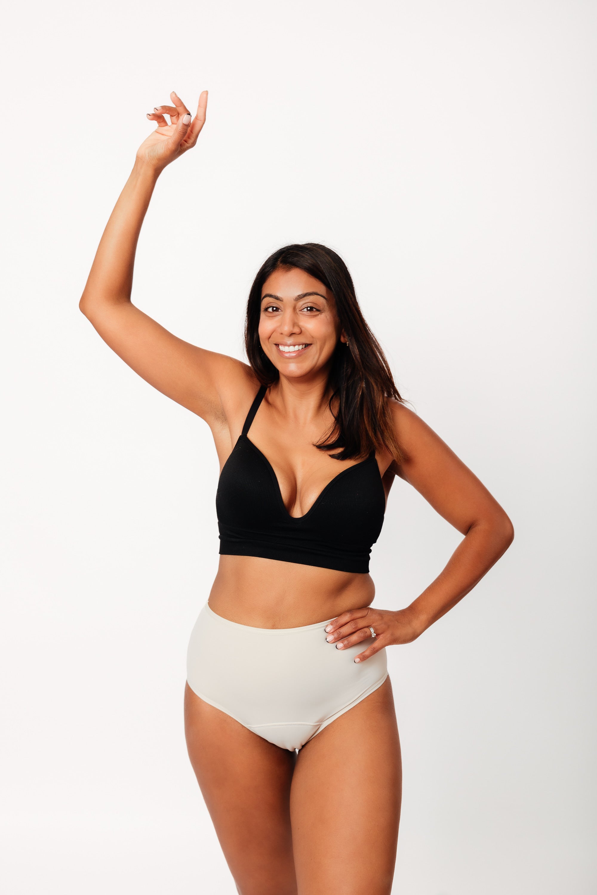 The Coni Cream Leakproof Knicker — VPL-free super high waist leakproof underwear in cream, invisible under gym leggings and activewear, holds up to 3 tampons worth of absorbency