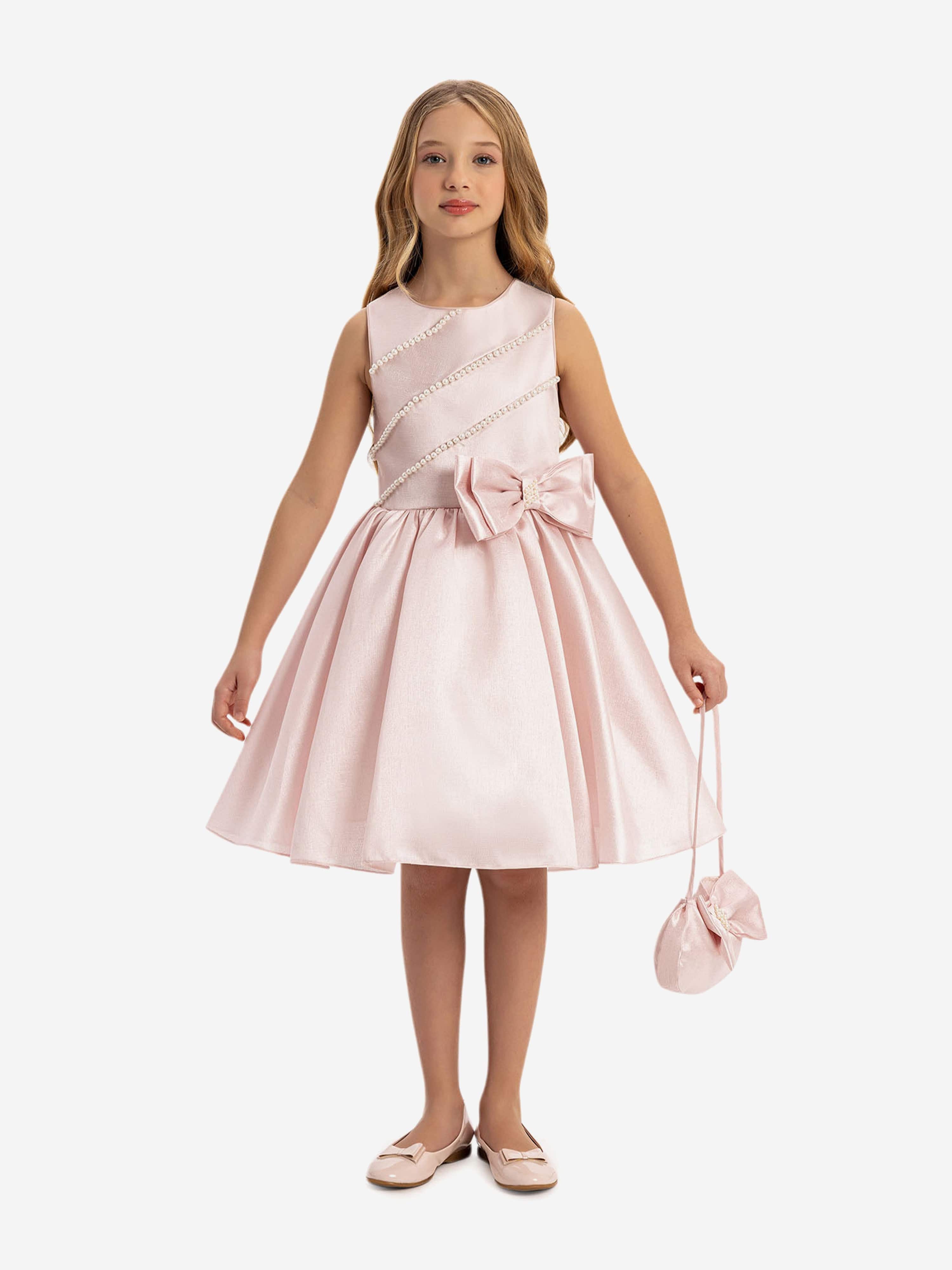 Every Special Occasion Deserves a Fairytale: DRESS & Fleur Girls Pink Satin Dress with Matching Bag at £84