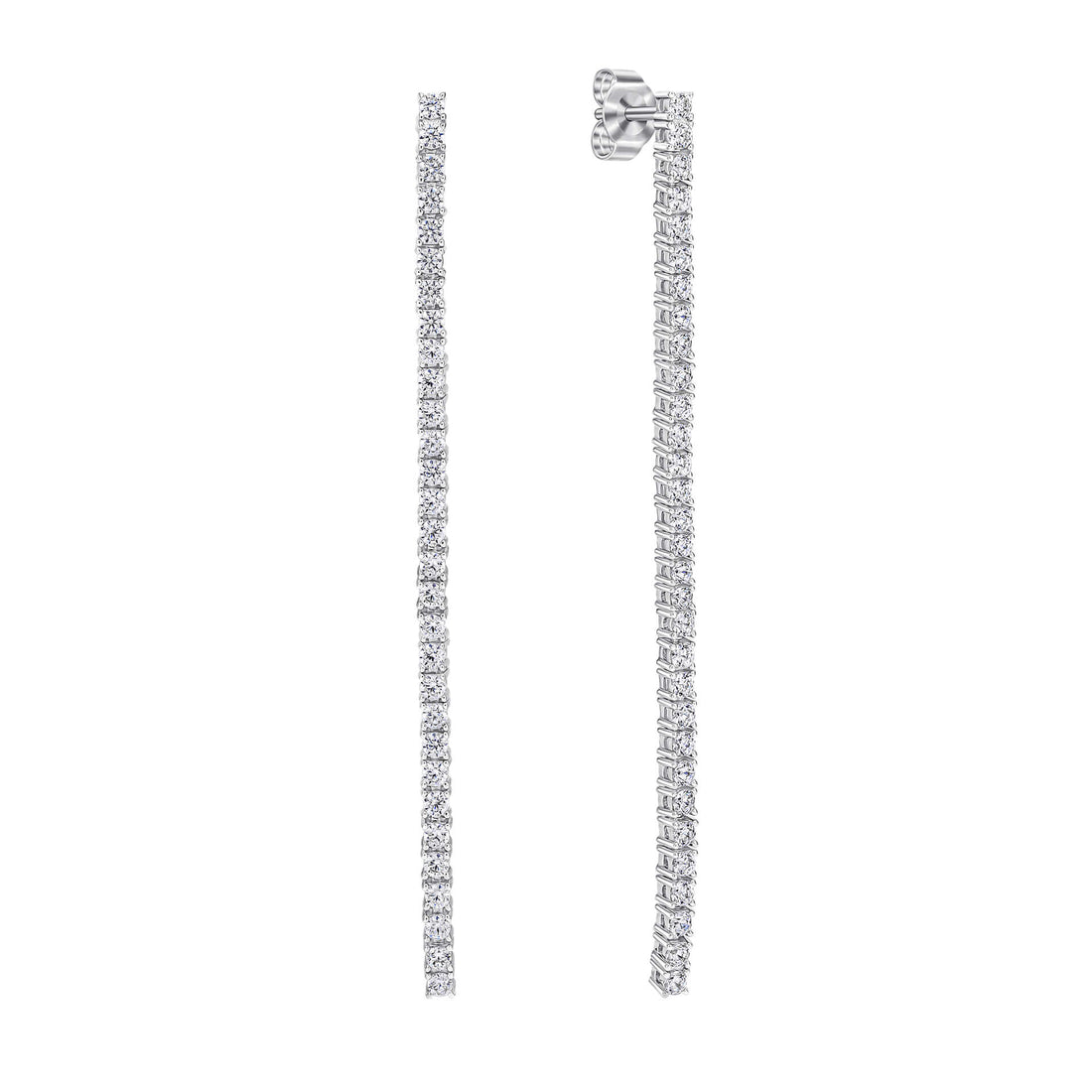 Diamonfire Tennis Chain Drop Earrings in triple plated sterling silver — linear cubic zirconia drop design with palladium, platinum and rhodium finish