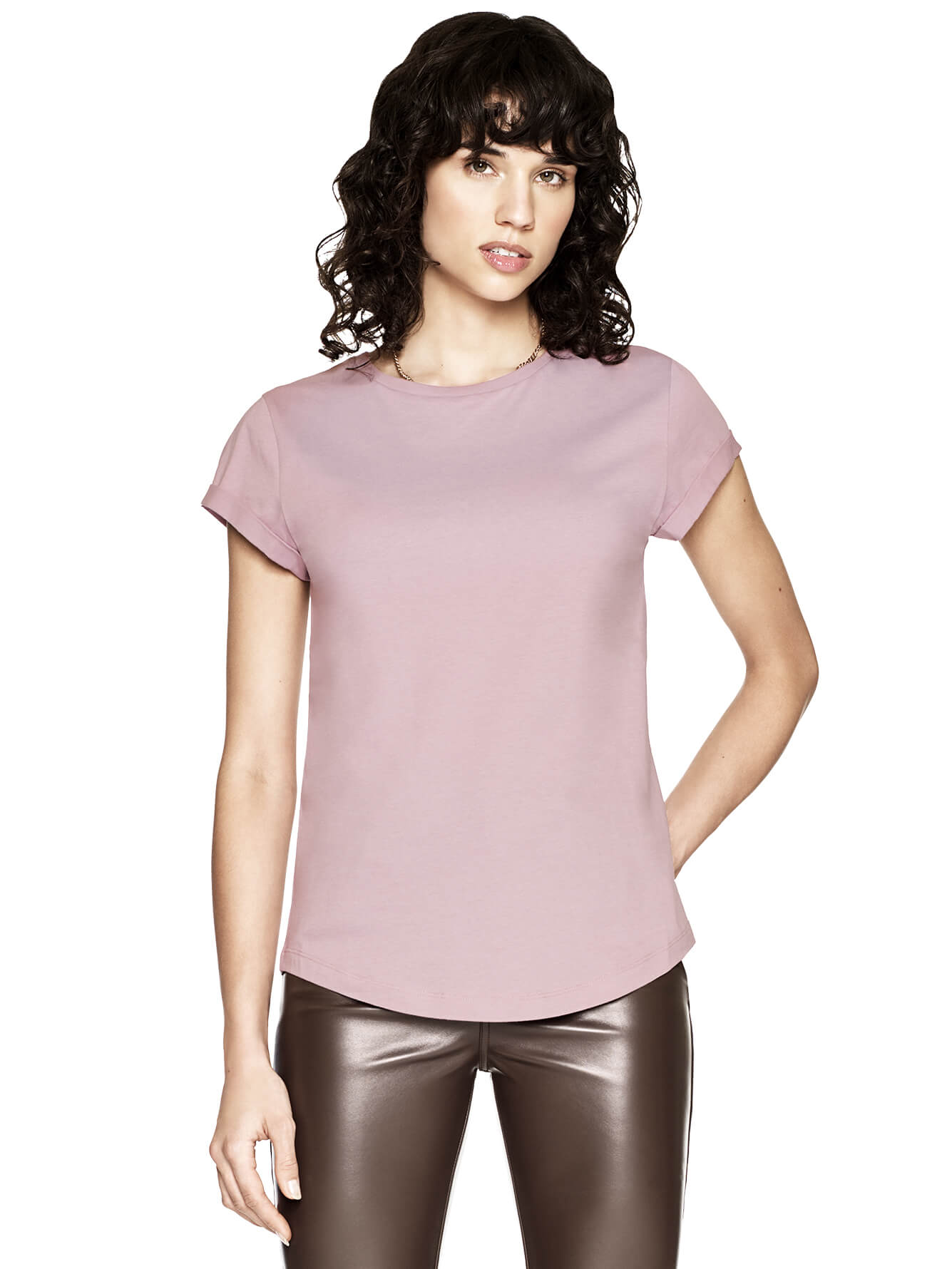 Earth Wardrobe Organic Cotton Rolled Sleeve T-shirt in women's relaxed fit — 100% certified organic cotton with rolled sleeves, shown in a neutral colourway
