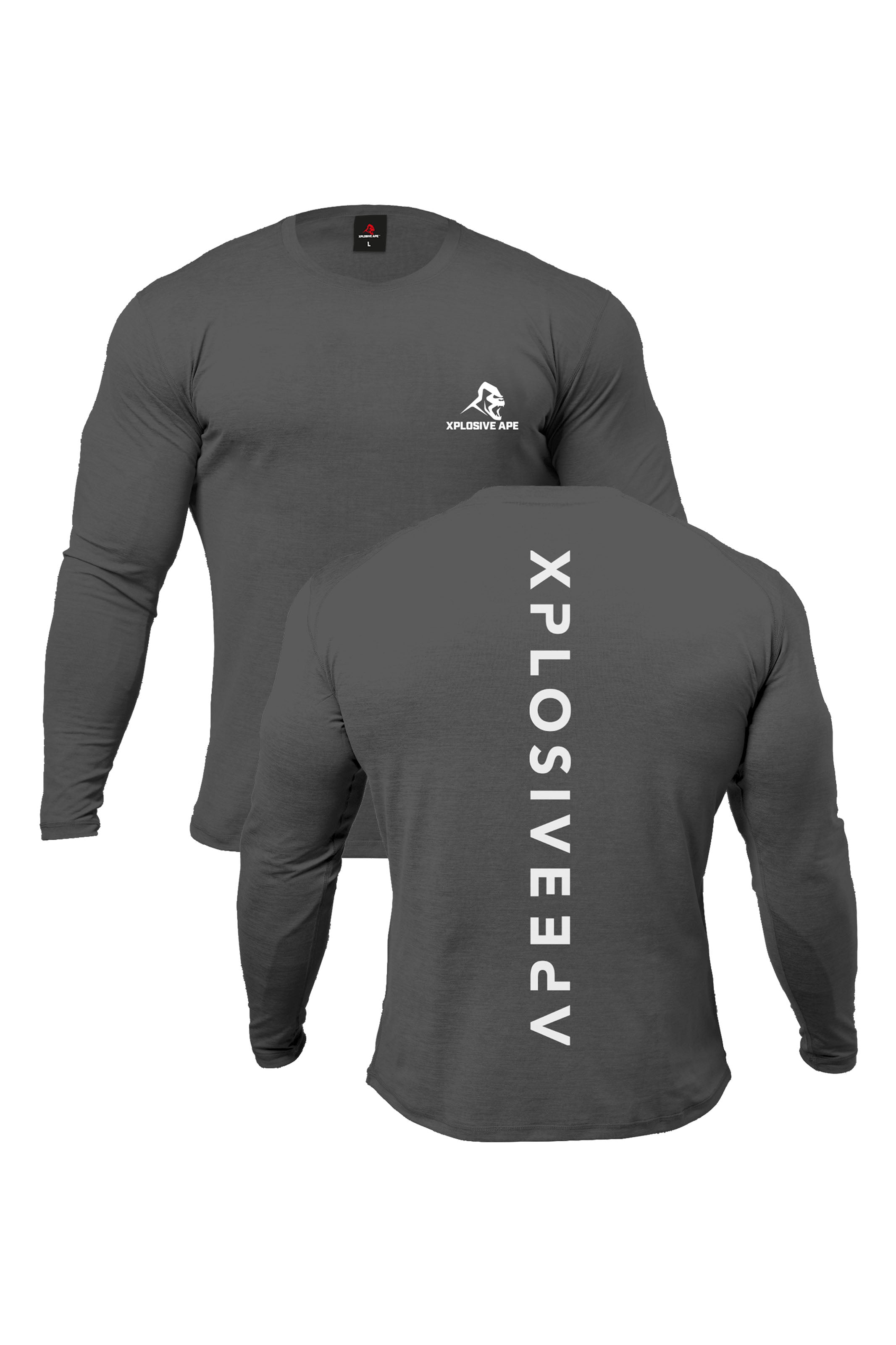 XAPE Futuristic Long Sleeve Tee in charcoal — one of three activewear tops compared in this guide from ALTOE alongside the Women's Quick-Dry Yoga Tee and XAPE Garage Strength