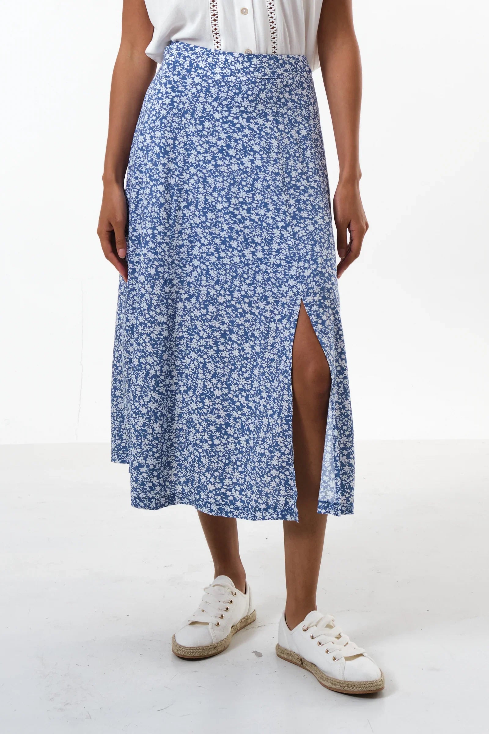 Louche Kiyo Micro Blossom Print Midi Skirt in Blue – The £45 Summer Essential That Goes With Everything