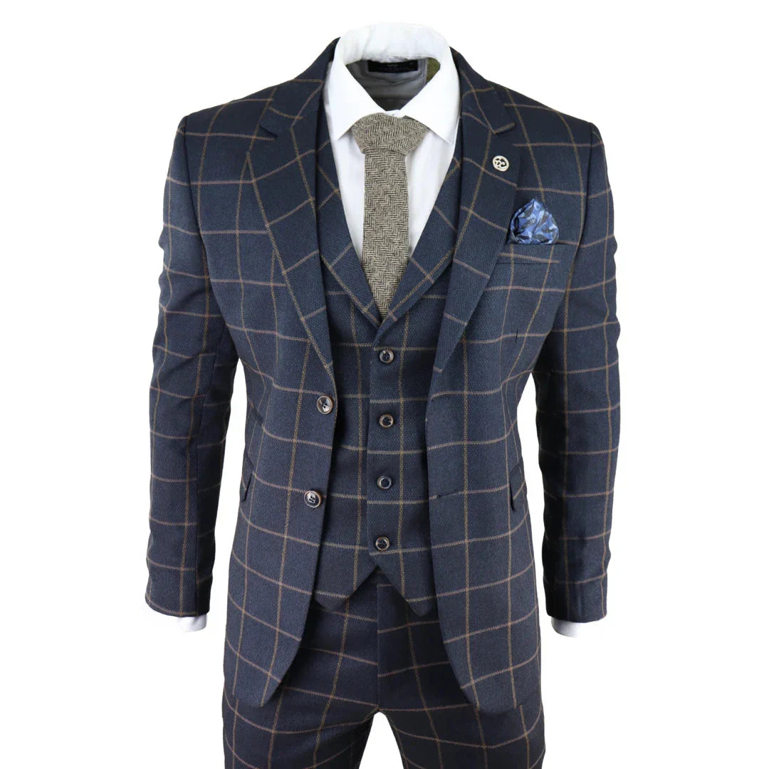 Three Pieces, One Price, Zero Compromise: The Kempson Men’s Herringbone Tweed Navy 3-Piece Suit