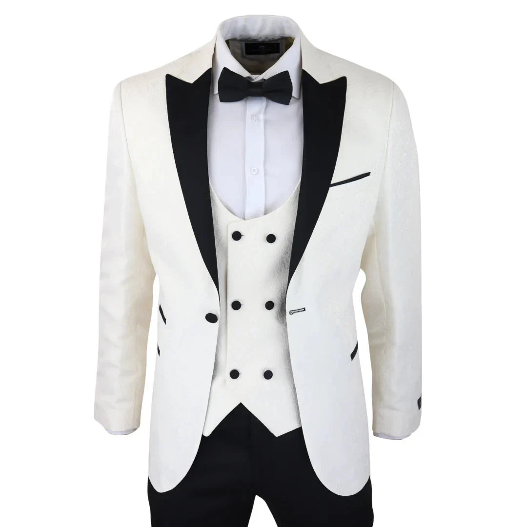 The Tuxedo That Commands the Room: TruClothing STZ61 Ivory Black Paisley Blazer & Waistcoat at £124