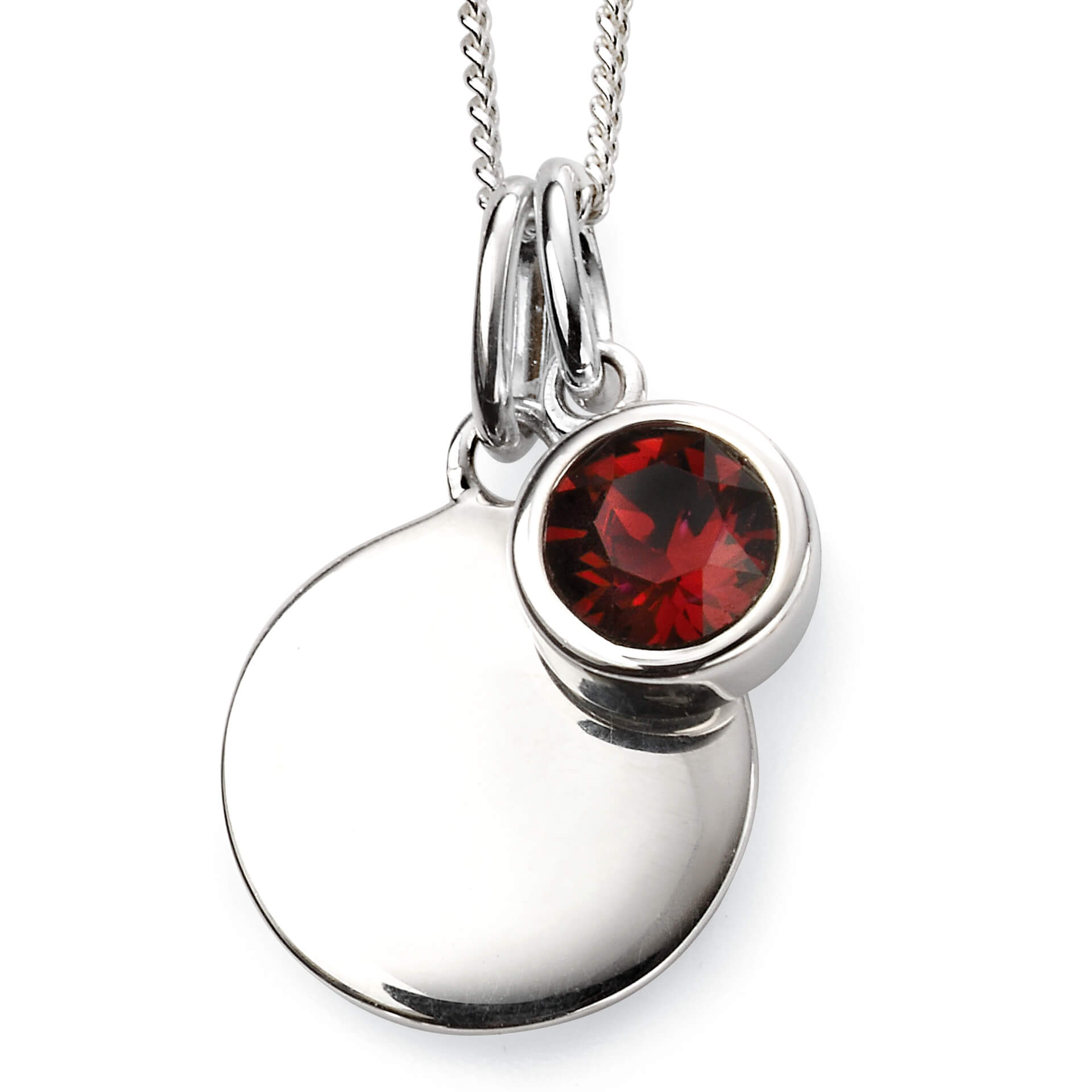 Gecko Jewellery Sterling Silver Crystal Birthstone Pendant Necklace — crystal birthstone set in sterling silver with adjustable 41-46cm chain and engravable silver disc
