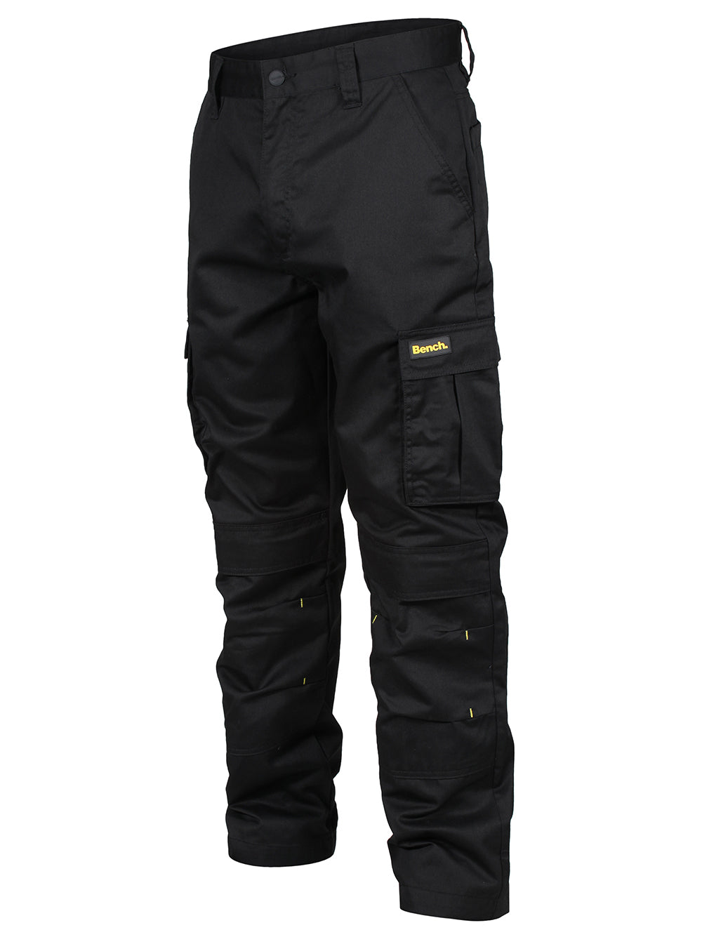 Bench Workwear Black Toronto Cargo Trouser — 65/35 poly cotton cargo trousers with YKK zip, hammer loop, knee pad pouches, 2 cargo pockets with rule compartment and velcro rear pockets