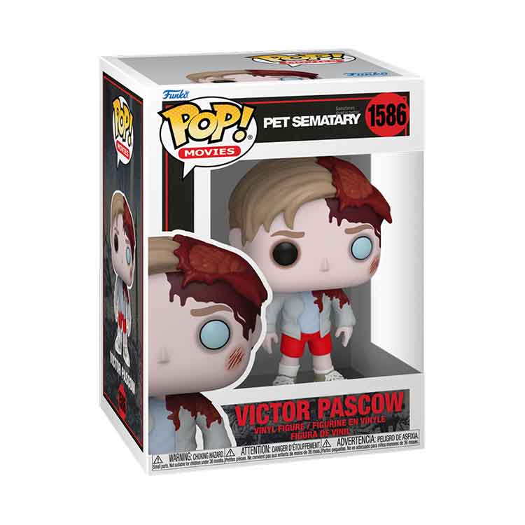 Funko POP Movies Pet Sematary Victor Pascow 9cm vinyl figure in window display box — front view showing iconic horror character in authentic Funko Pop styling