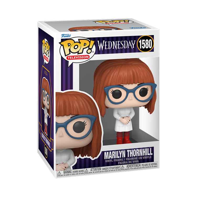 Funko POP TV Wednesday Rave'n Marilyn Thornhill 9cm vinyl figure in window display box — front view showing Rave'n dance attire sculpt