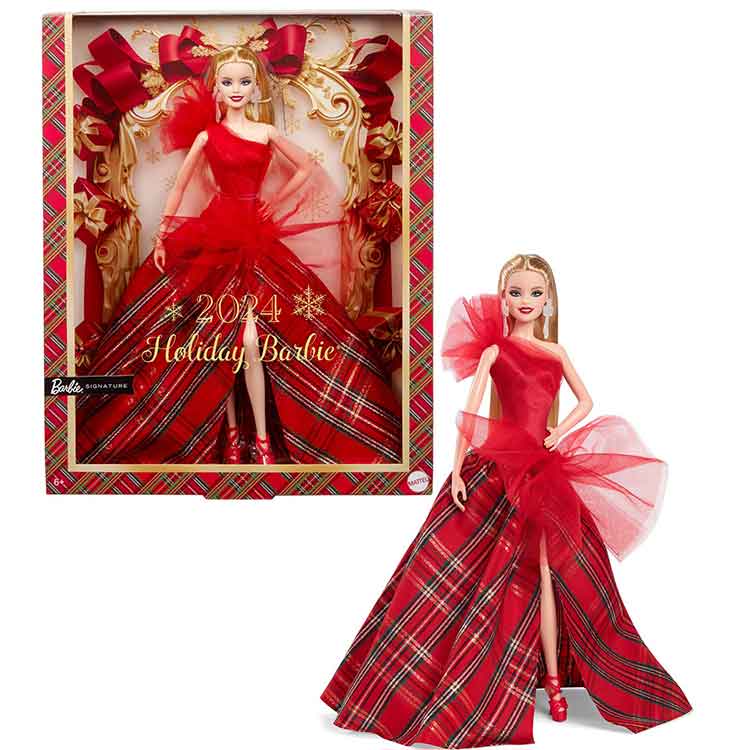 Barbie 2024 Holiday Doll – Blonde Collectible with Red Plaid Gown – A Timeless Treasure for Every Barbie Fan