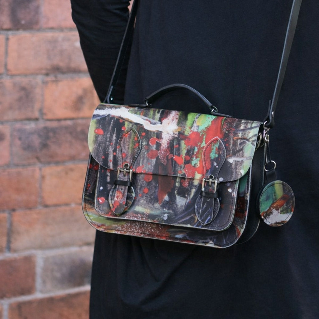 Model carrying the Leather Midi Satchel Rachel Gadsden Artist Edition — a collector's handmade leather bag from ALTOE's Latest Products collection