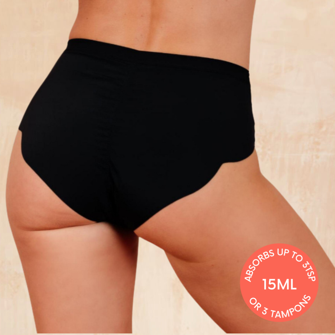 NIXI Body Susie Black Leakproof Knicker – award-winning mid-rise period and bladder leak underwear, invisible under gym leggings