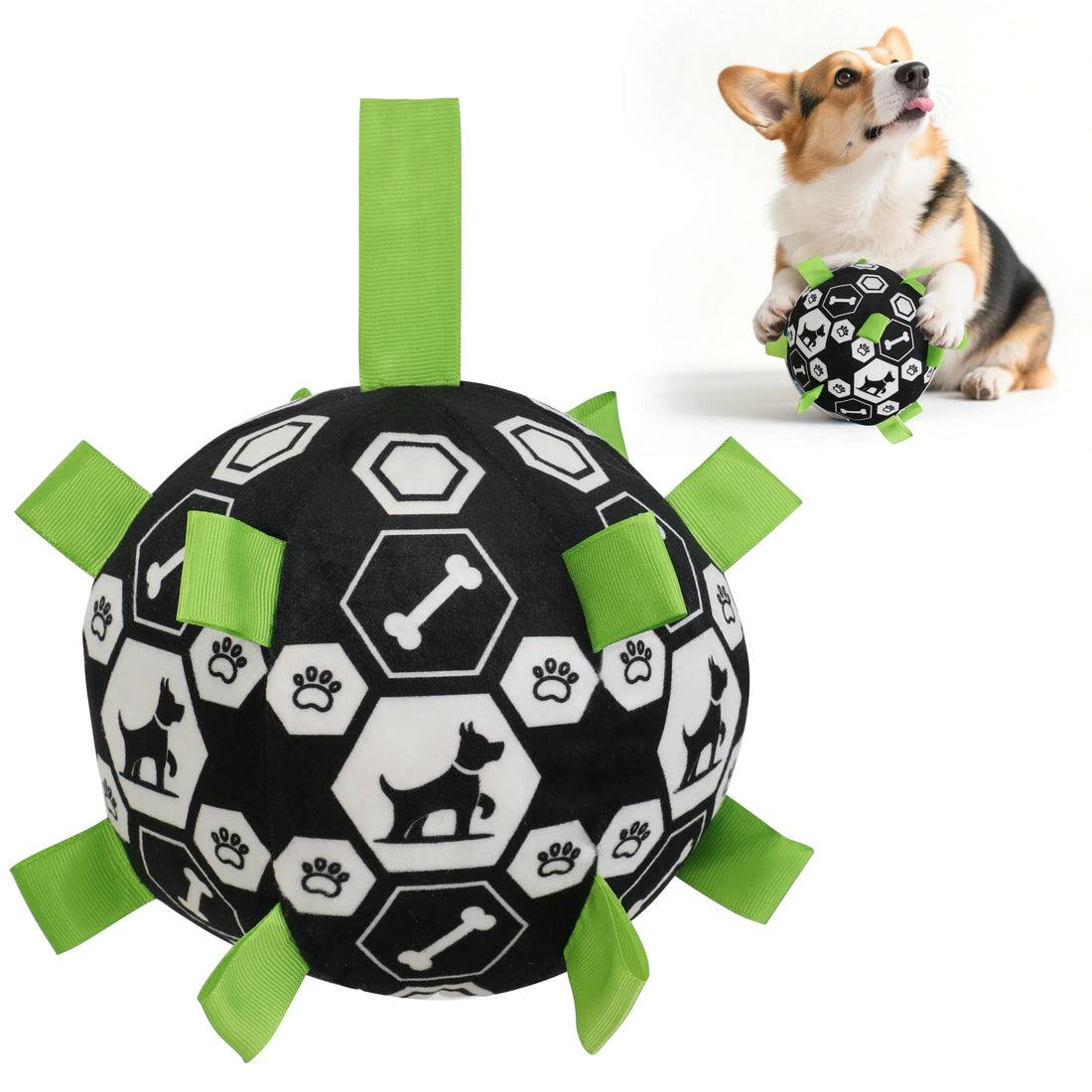 Interactive Dog Bell Ball Toy in soft fleece with built-in bell — one of three dog supplies picks compared in this guide