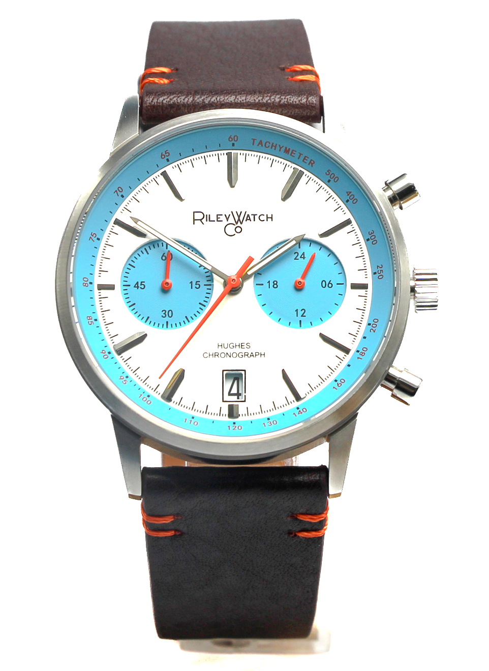 Howard Hughes Chronograph HH02 – 40mm mecha-quartz watch with sapphire crystal, tachymeter chapter ring, genuine leather strap and 5 ATM water resistance, available in multiple colourways
