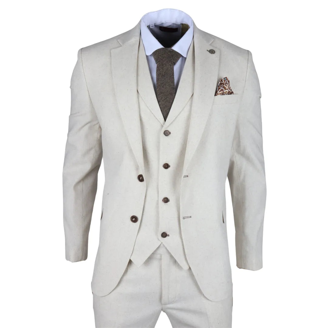 The Perfect Summer Wedding Suit – TruClothing Men’s Beige 3 Piece Linen Suit