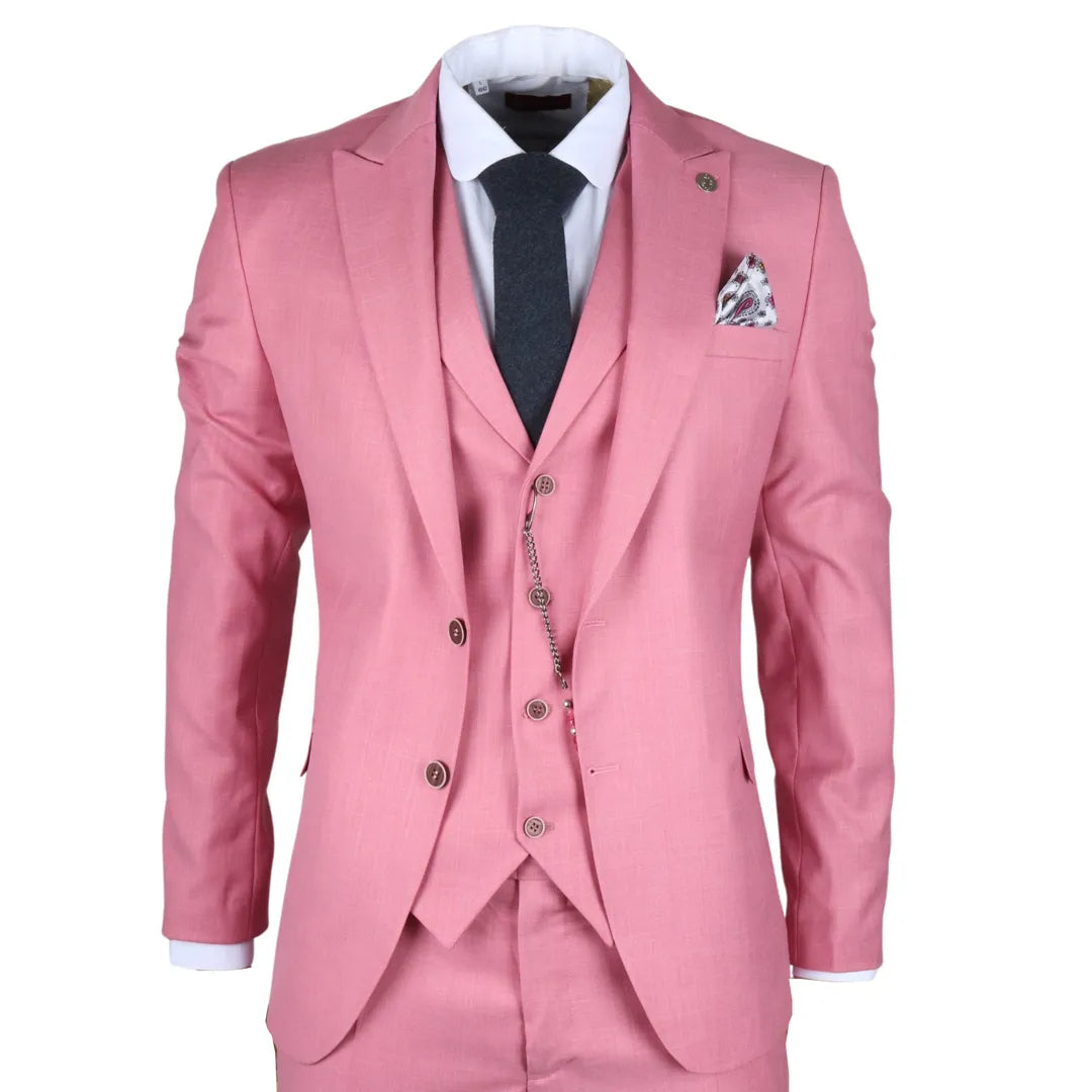 James Men's 3 Piece Pink Tailored Fit Suit by TruClothing — the bold, sophisticated suit that made Theo Marchetti the best-dressed guest at his best friend's wedding