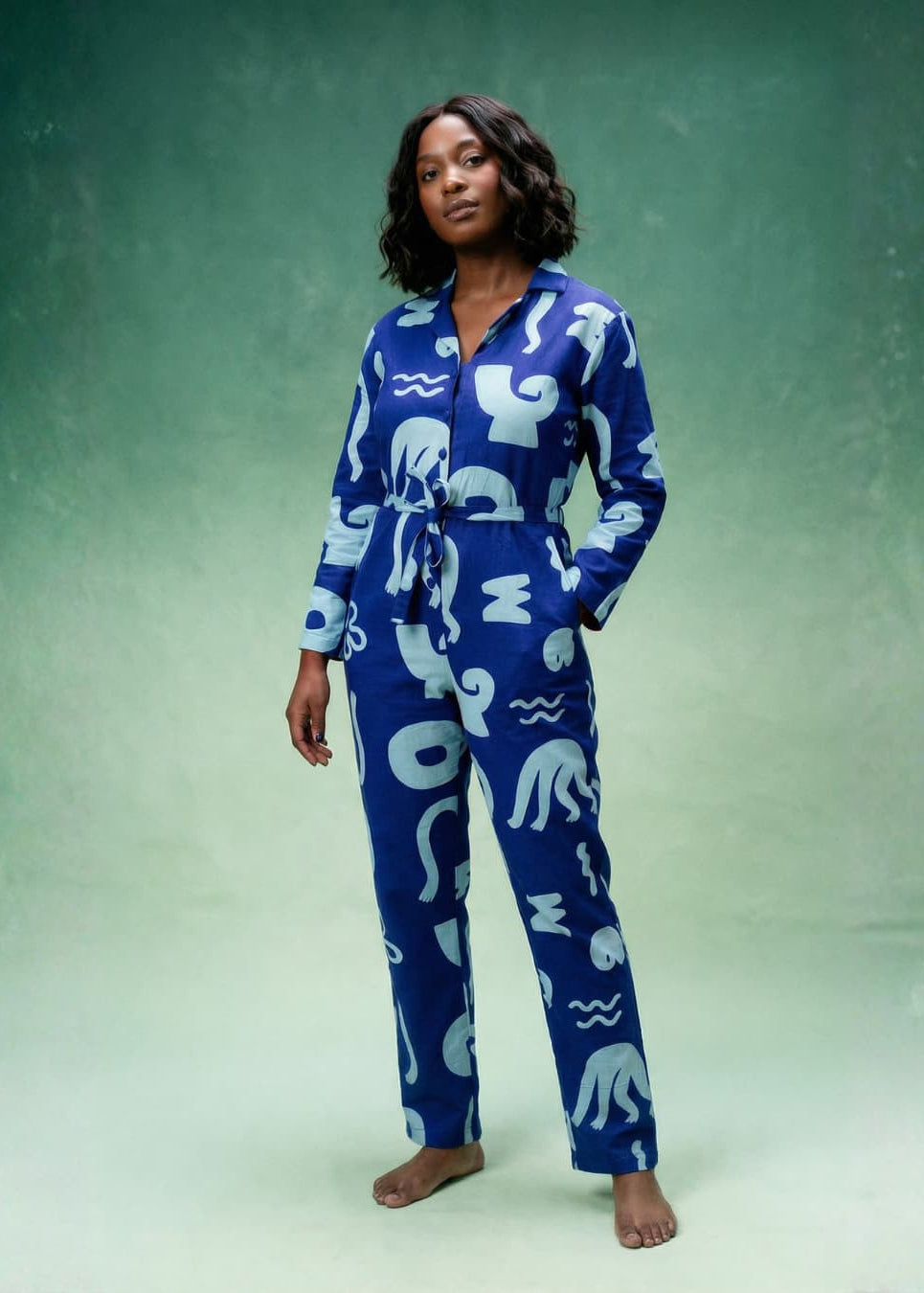 Wild Clouds Organic Cotton & Linen Jumpsuit – Bestselling Sustainable One-Piece with Tie Belt & Pockets in Multiple Prints at £89.00