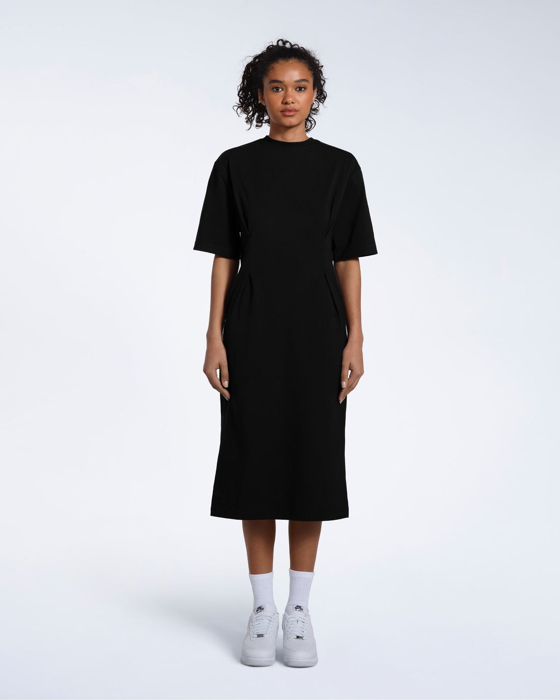 PLAINANDSIMPLE Pleated Waist Organic T-Shirt Dress — 100% GOTS-certified organic cotton 260GSM with flattering pleated waist, two pockets, not sheer, lifetime guarantee, made in Tirupur India