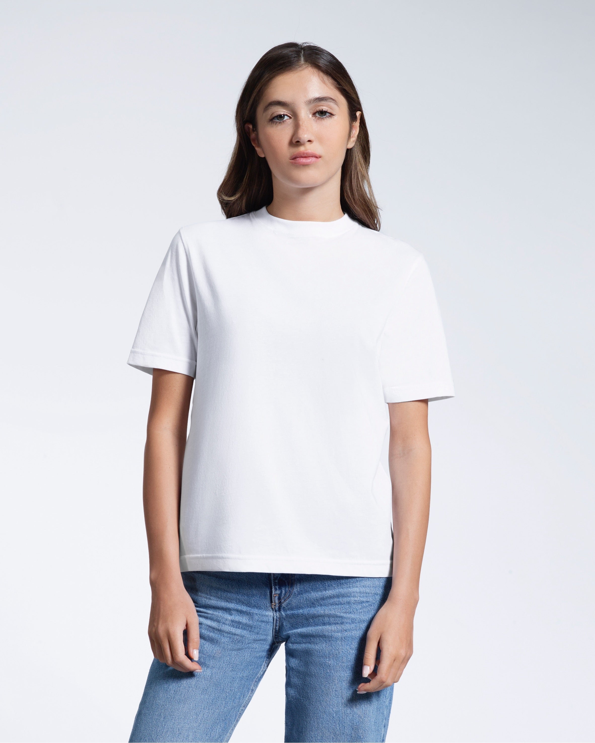 Plain and Simple Crew Neck Organic T-Shirt in white — GOTS-certified organic cotton regular fit women's tee, shown from the front in a clean minimal style