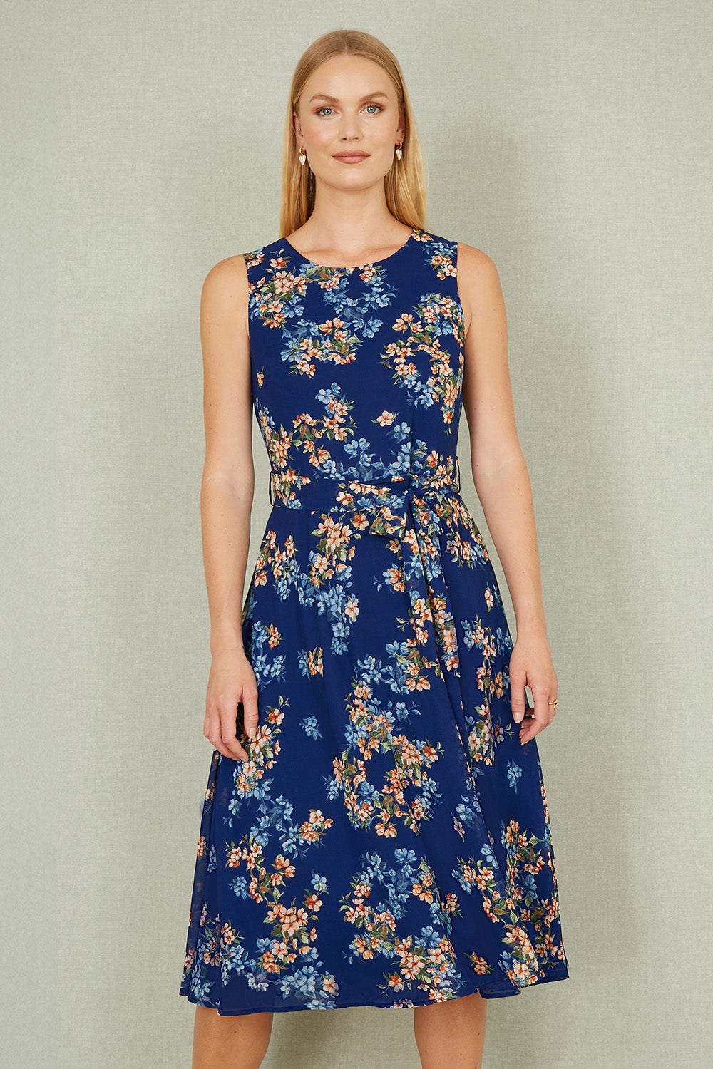 Yumi Navy Floral Skater Sleeveless Dress – The Classic Fit & Flare That Never Goes Out of Style for £47.50