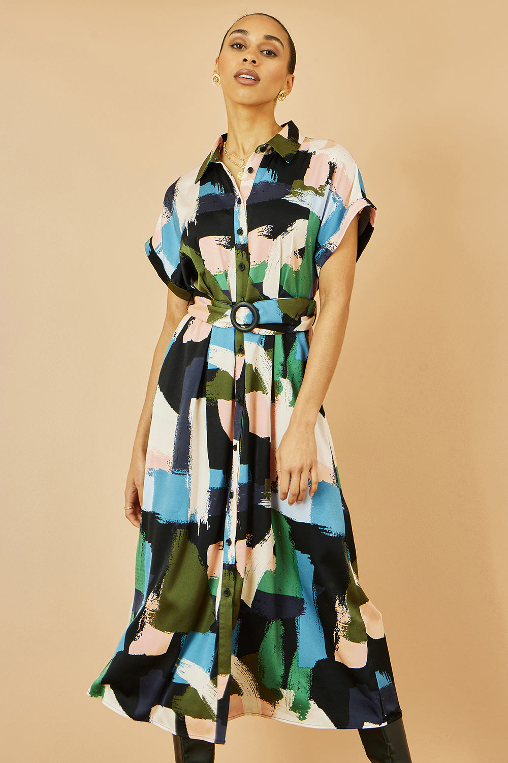 Yumi Blue Brushstroke Print Relaxed Midi Shirt Dress – The Statement Piece Your Wardrobe Has Been Waiting For