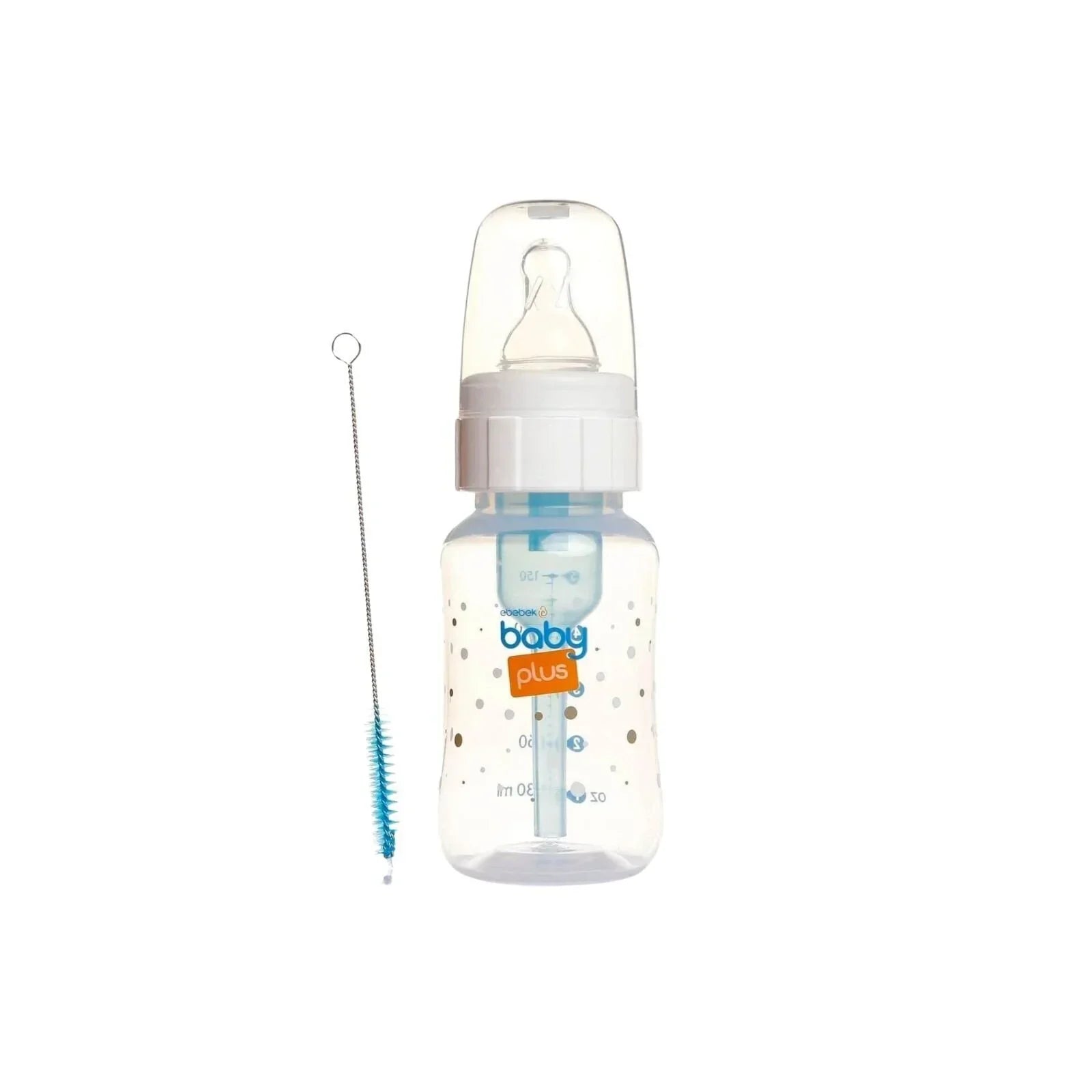 baby plus Anti Colic PP Bottle 150ml — clear polypropylene anti-colic feeding bottle with anti-gas system teat, suitable from birth to 6 months