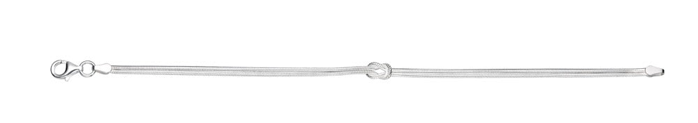 Love Knot Snake Chain Bracelet by Gecko Jewellery in sterling silver, draped elegantly on a wrist