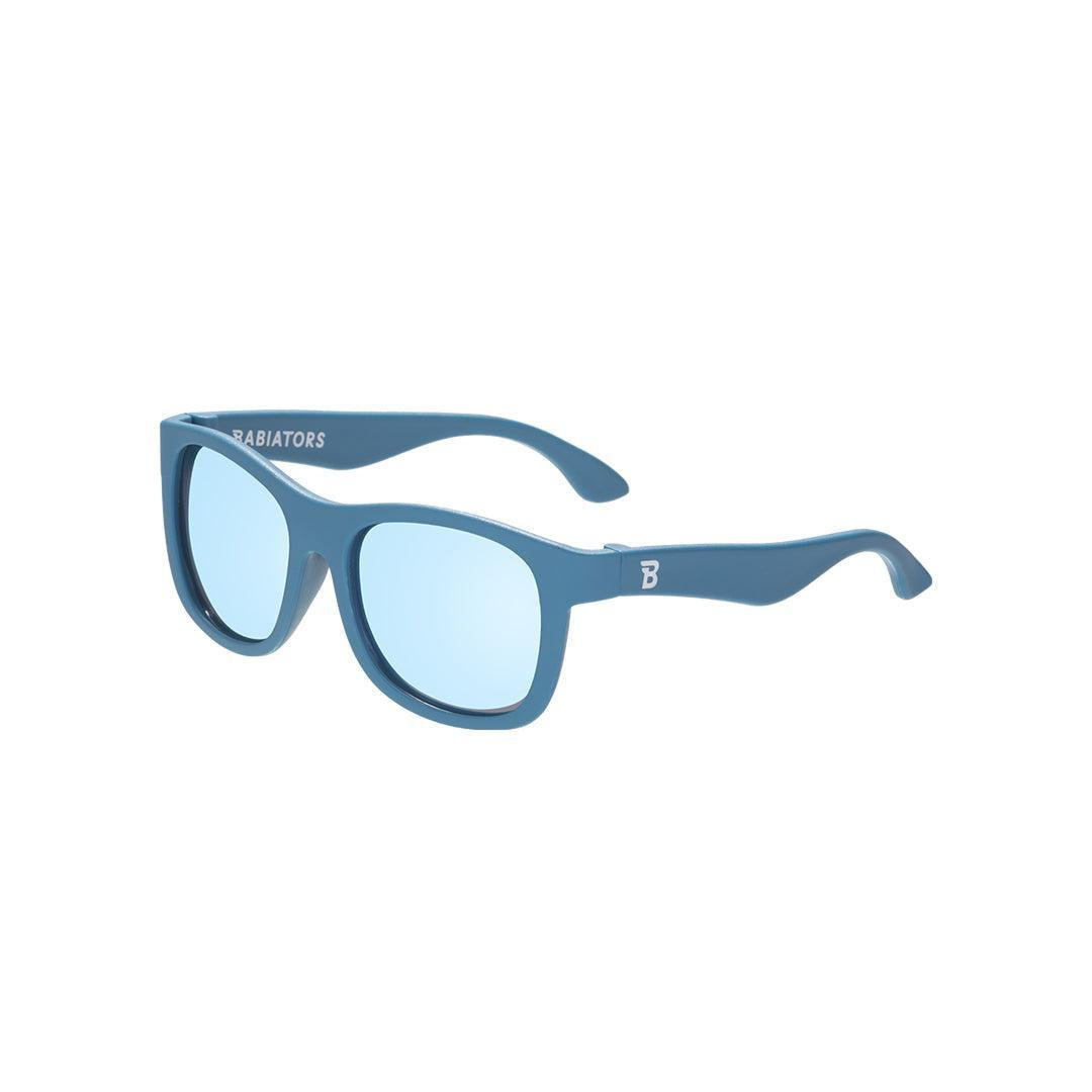Babiators Polarised Navigator Kids Sunglasses in Midnight Blue Rubber – flat lay showing the flexible rubber frames and polarised lenses