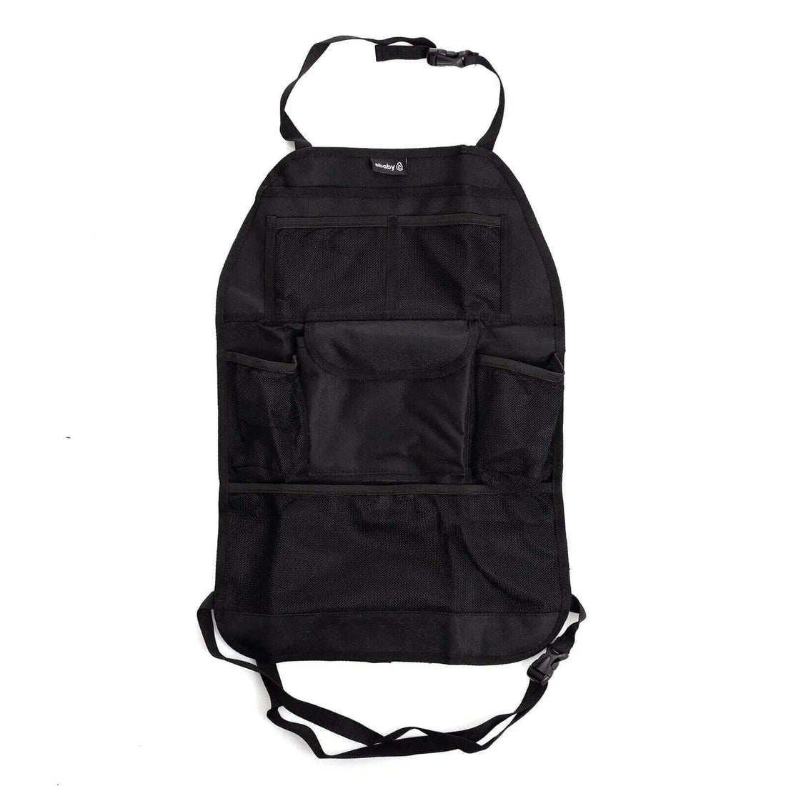 ebaby Plain Backseat Organiser in Black – 58x39cm car seat back organiser with mesh pockets, beverage holders, magazine pockets and wide centre pockets, dustproof fabric, easy to install on car seat back for family travel
