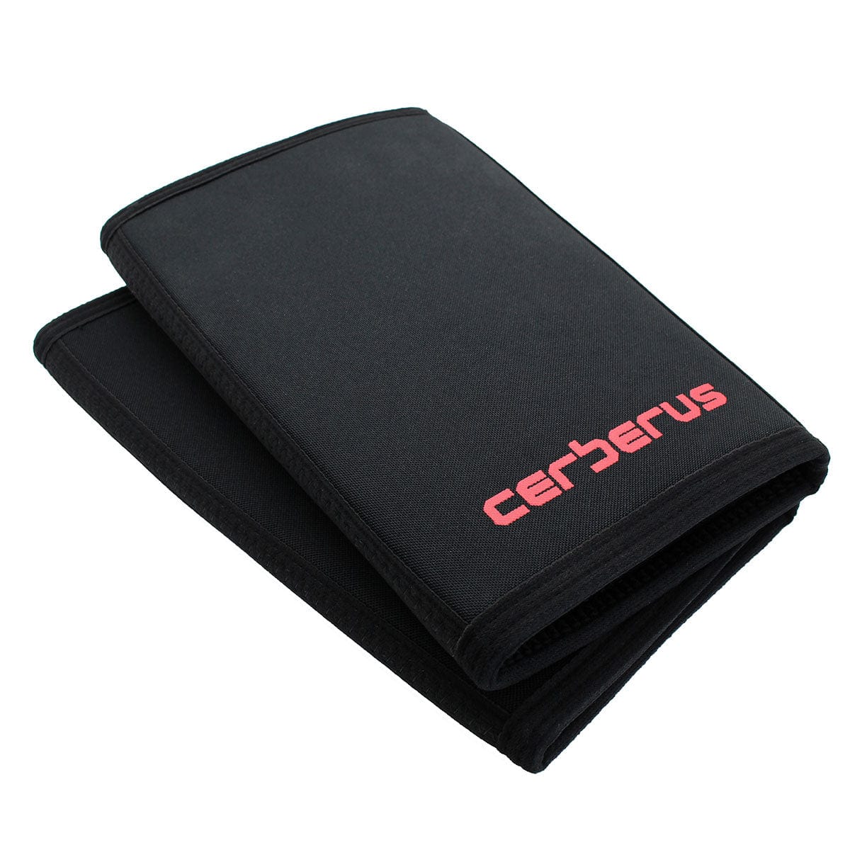 Cerberus Strength POWER Knee Sleeves in 7mm neoprene — worn during a heavy squat session, showing the full 30cm coverage over the knee, quad and hamstring