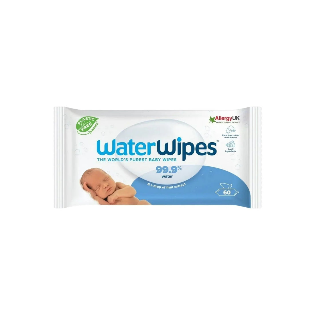 WaterWipes Sensitive Baby Wipes 60 pack – made with 99.9% ultra-purified water and a drop of fruit extract, fragrance-free, paraben-free and biodegradable, the gentlest wipe for newborn and sensitive baby skin