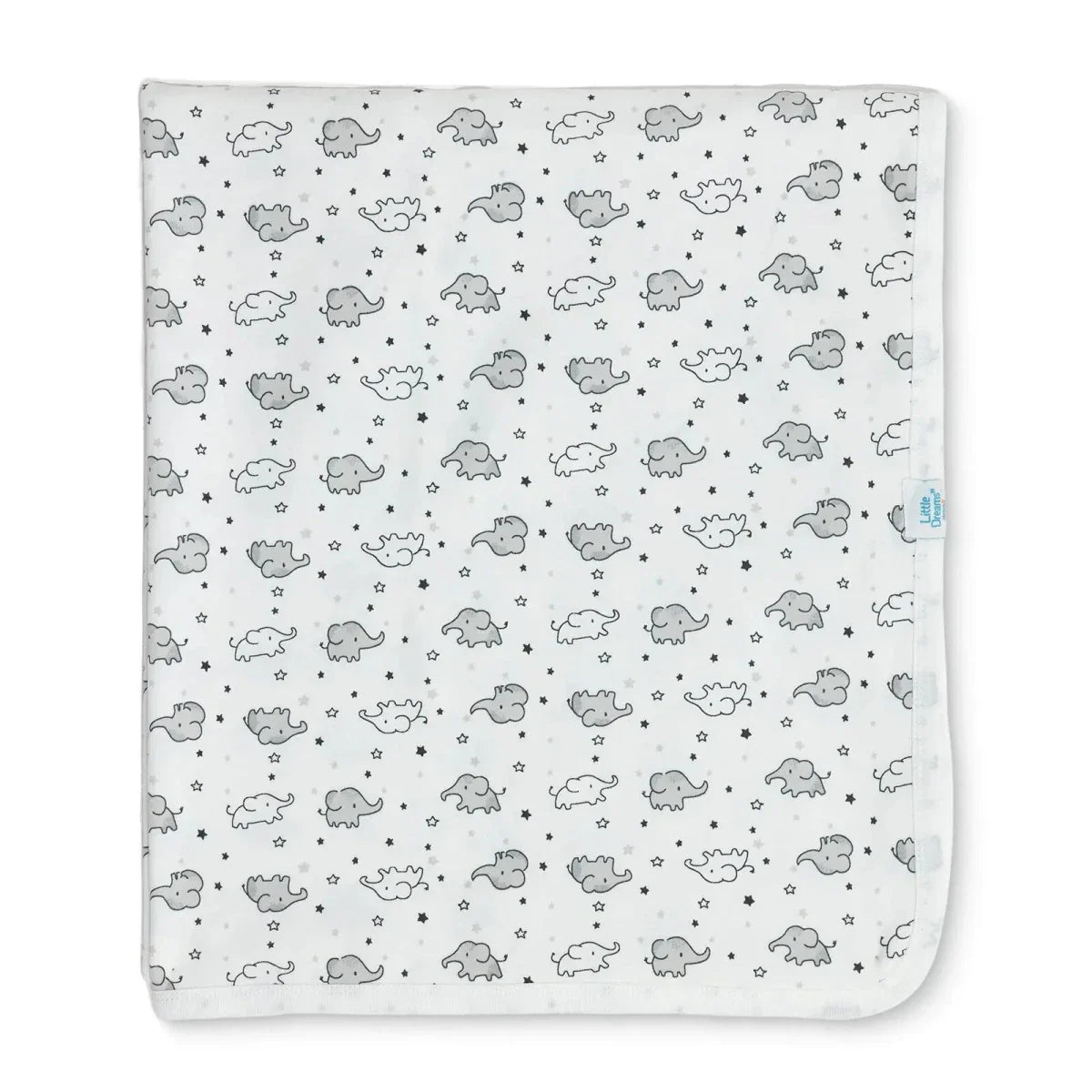 Little Dreams Boys Cotton Jersey Blanket in ecru laid flat showing soft cotton fabric texture and 80x90cm size
