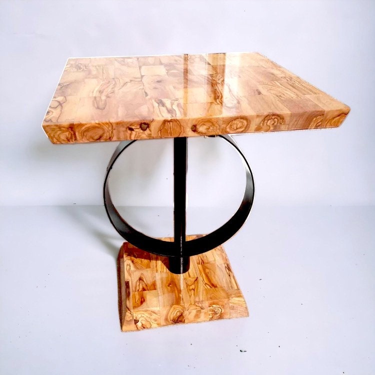 Unique Handmade Olive Wood Side Table with black coated hairpin steel legs — one of three handcrafted olive wood tables compared in this guide from ALTOE