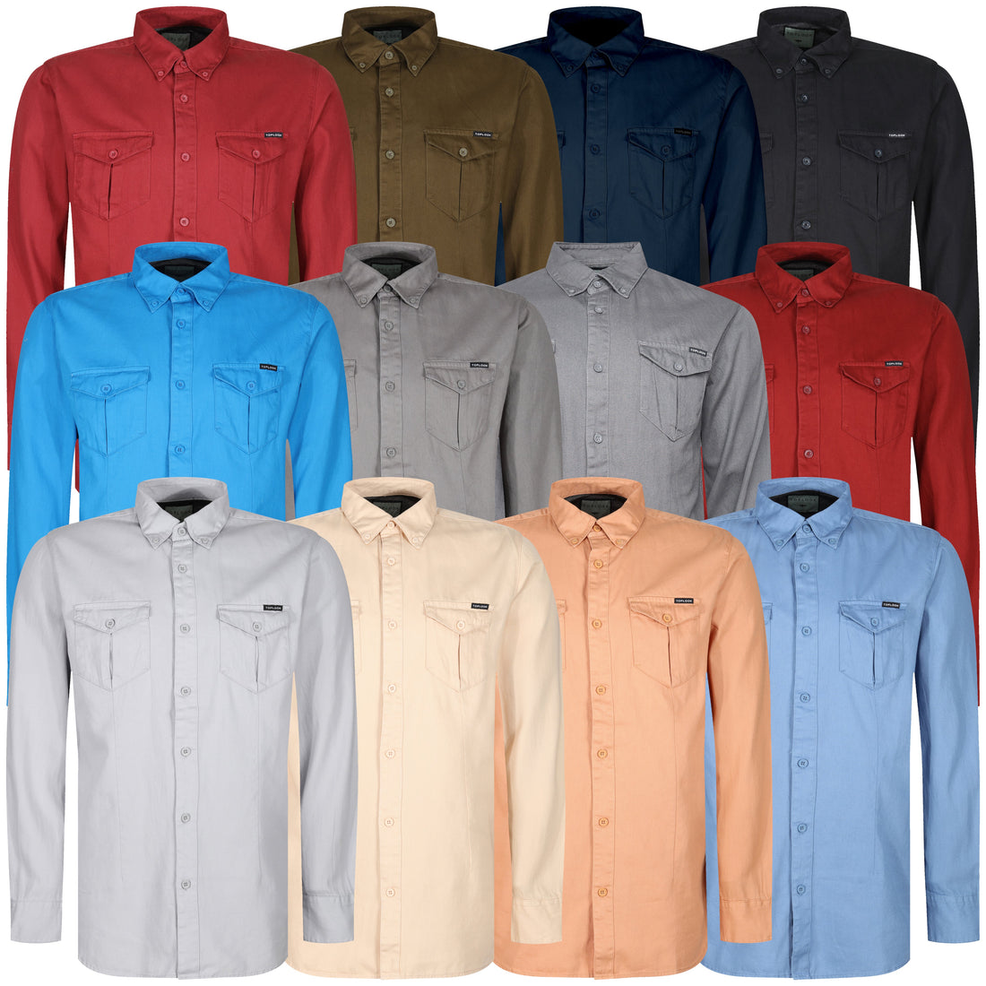 TL London 2 pocket long sleeve shirt shown in multiple colour options, smart casual men's shirt with chest pockets