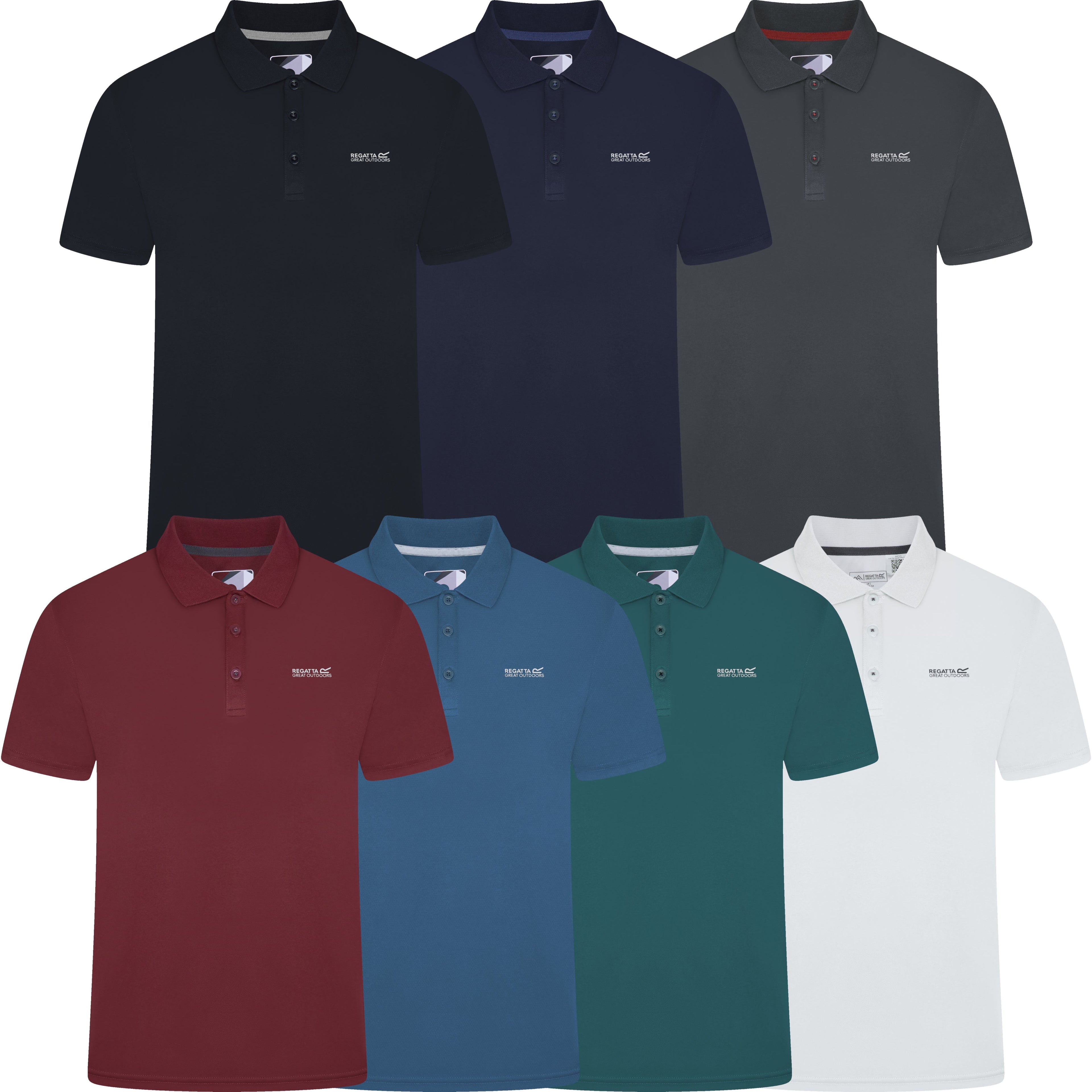 Regatta Maverick Active Polo Shirt — 100% polyester pique quick-dry breathable polo with point collar 3-button placket and logo chest print, regular fit for casual and active wear