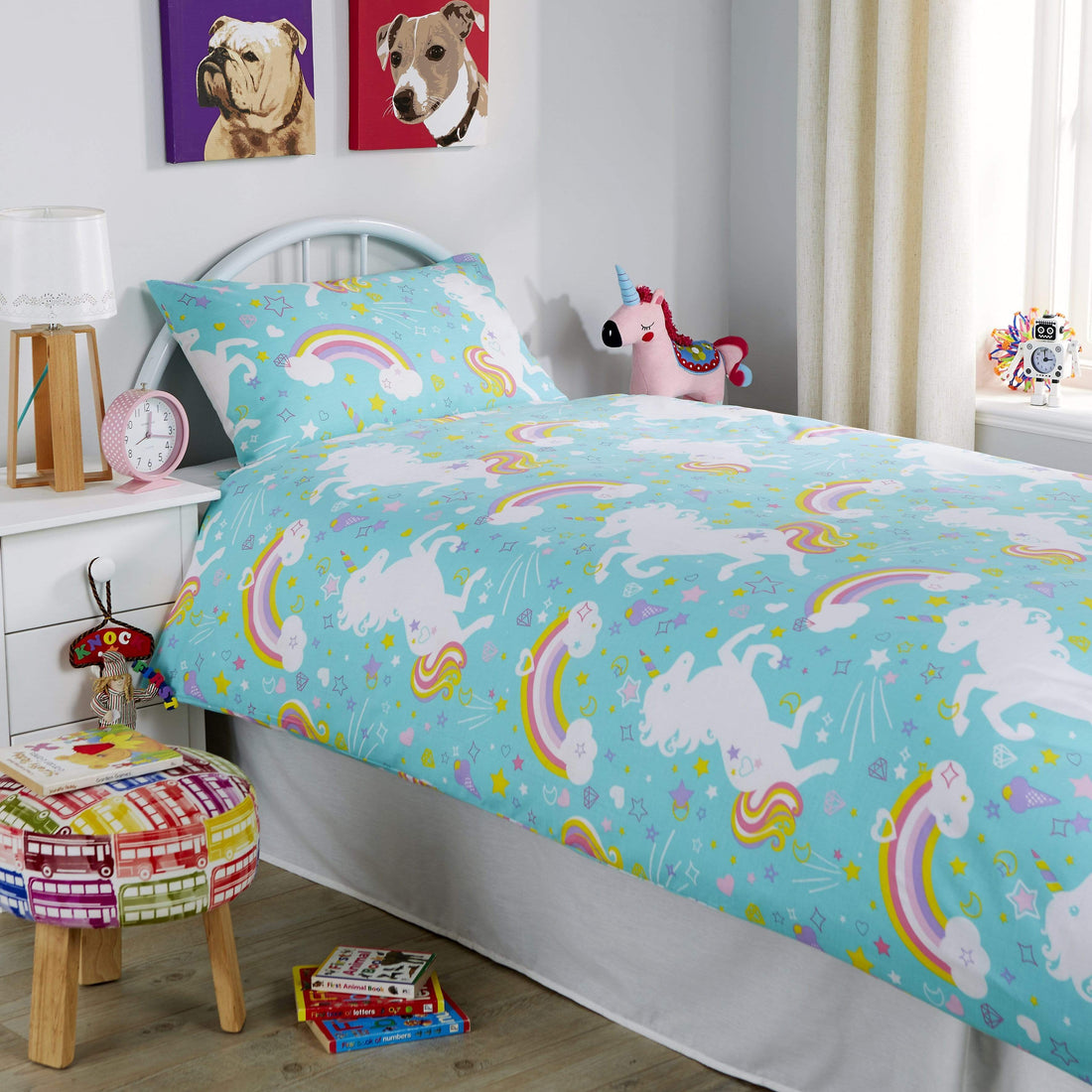 OLIVIA ROCCO Unicorn Kids Duvet Cover Set in pink – cotton-rich OEKO-TEX certified children’s bedding with whimsical unicorn fairytale design for girls’ bedroom
