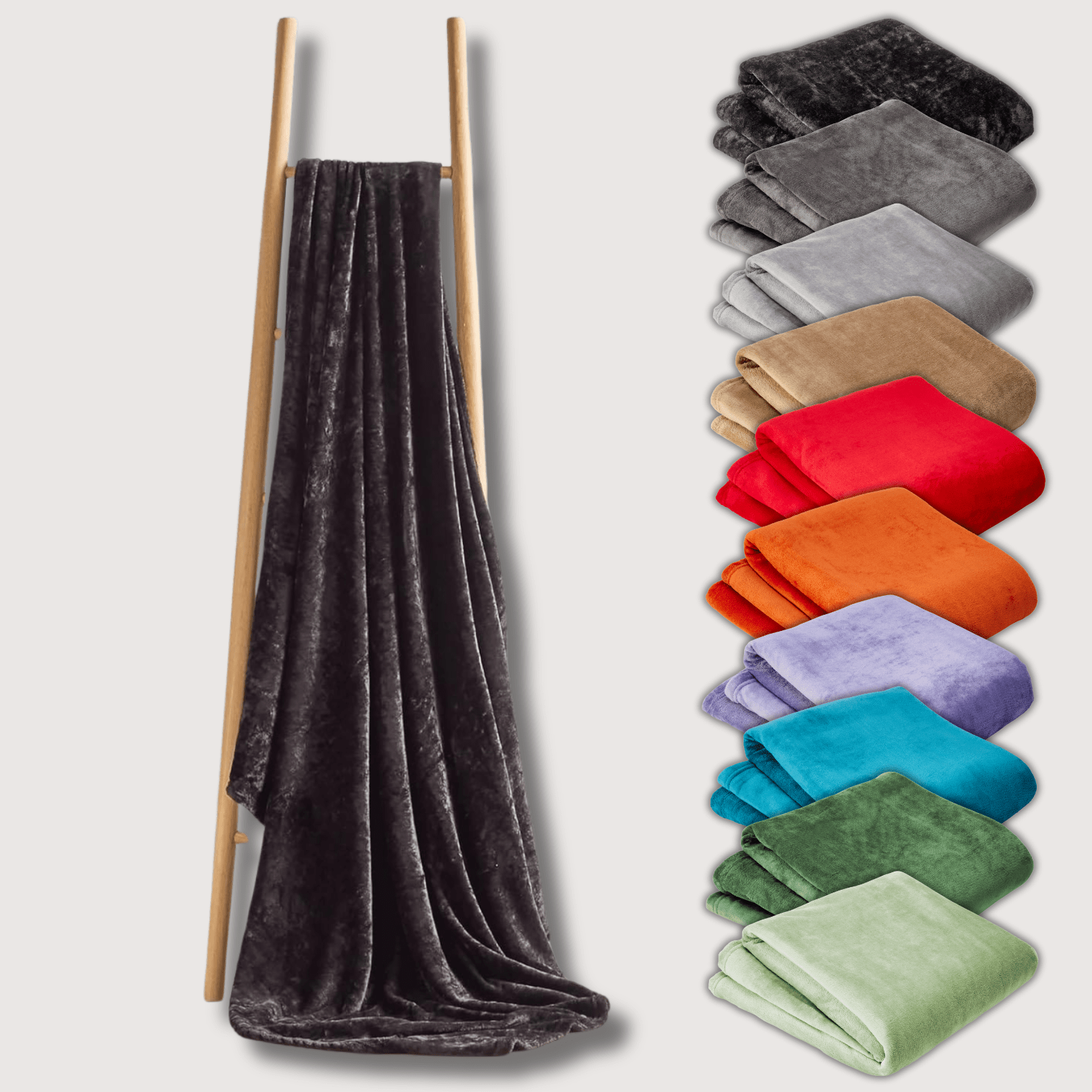OLIVIA ROCCO Flannel Fleece Throw Blanket in charcoal — ultra soft microfiber bed throw in 130x150cm size, pill-resistant velvety pile that stays lightweight and breathable all seasons