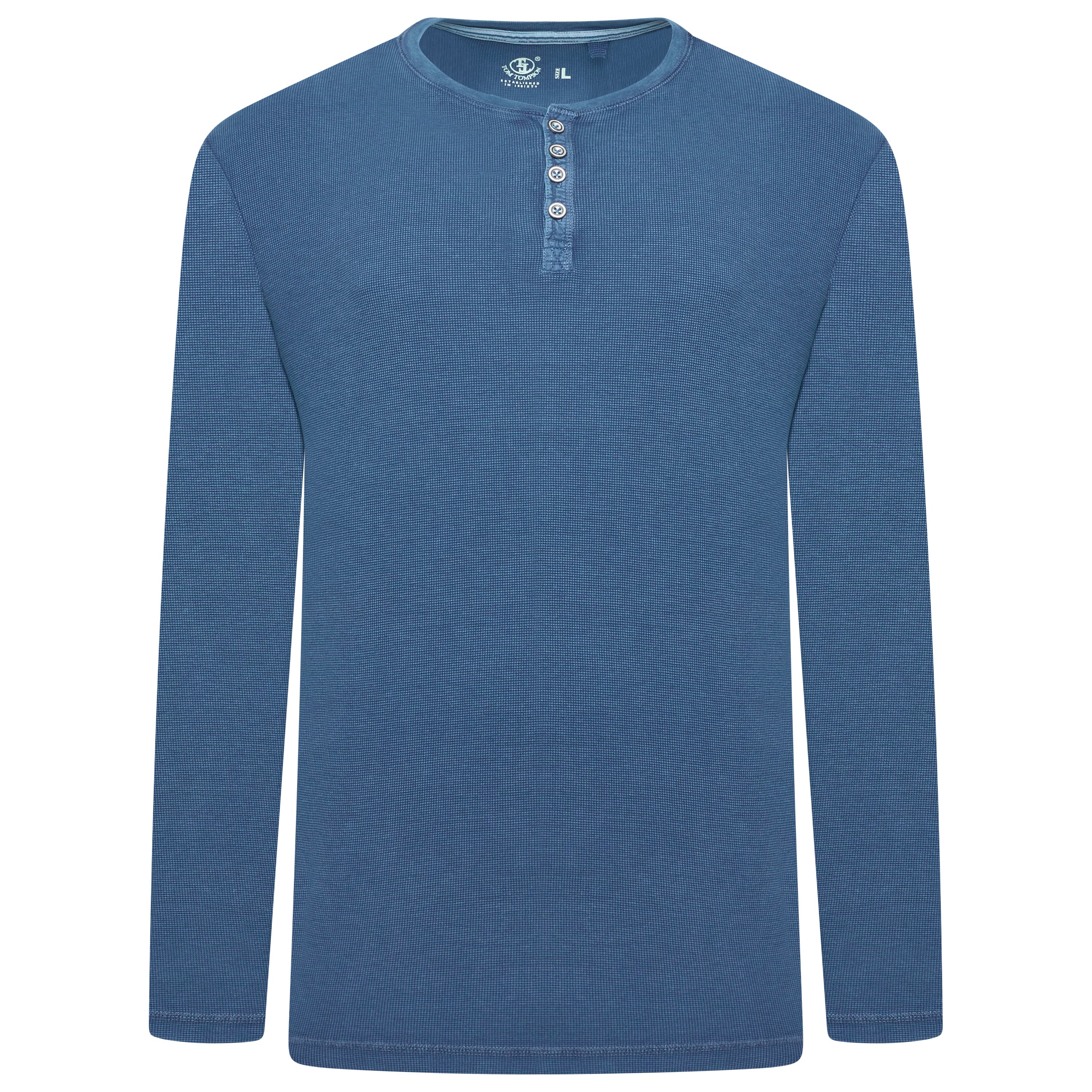 Tom Tominson Thermal Waffle Knit Henley T-Shirt – 100% cotton long sleeve Henley with four-button placket, metal buttons and waffle knit fabric in a regular fit, ideal for casual everyday wear