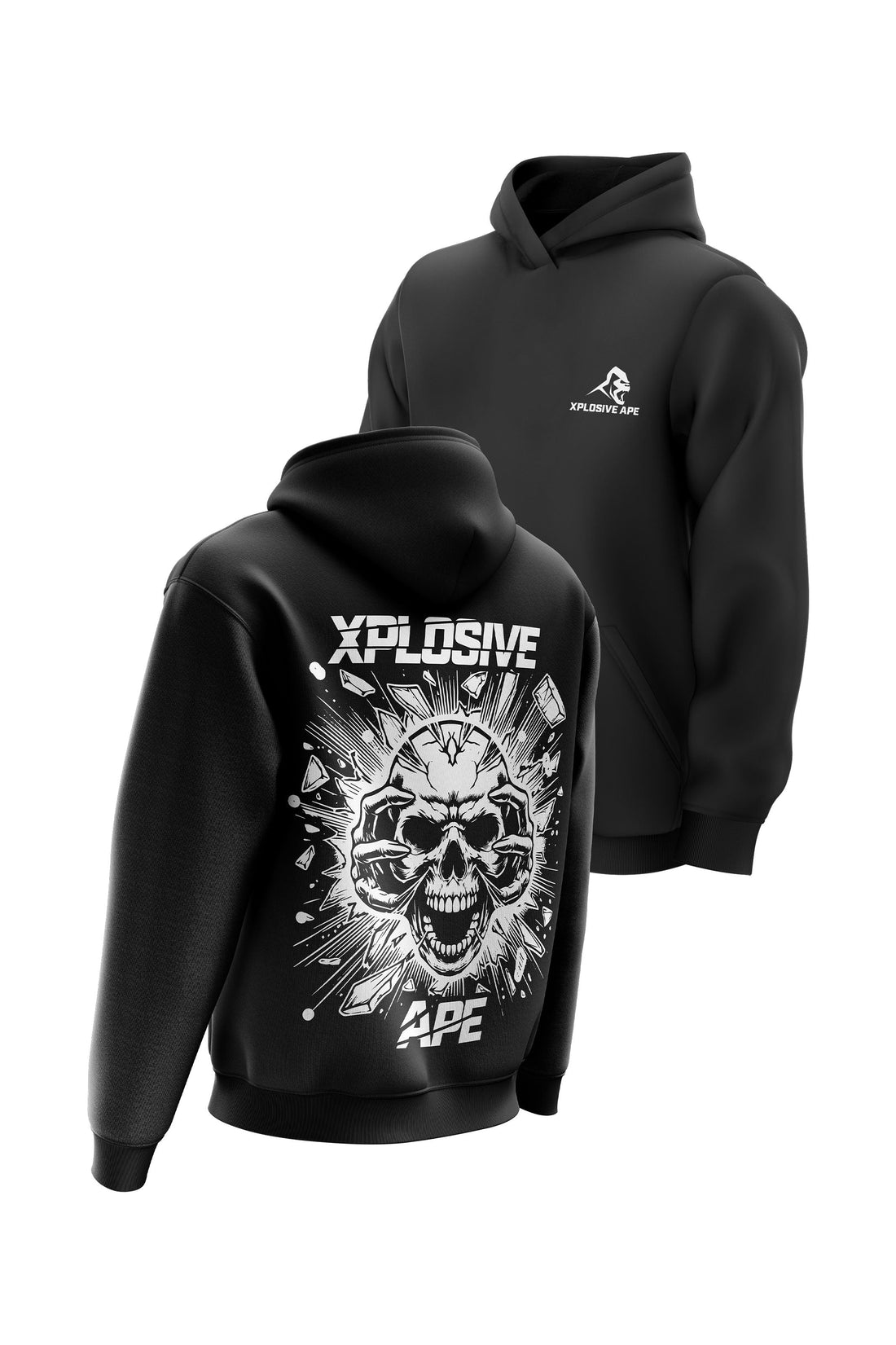 XAPE Shatter Hoodie in black shown as a full outfit combo, demonstrating the mid-weight fabric and modern athletic silhouette