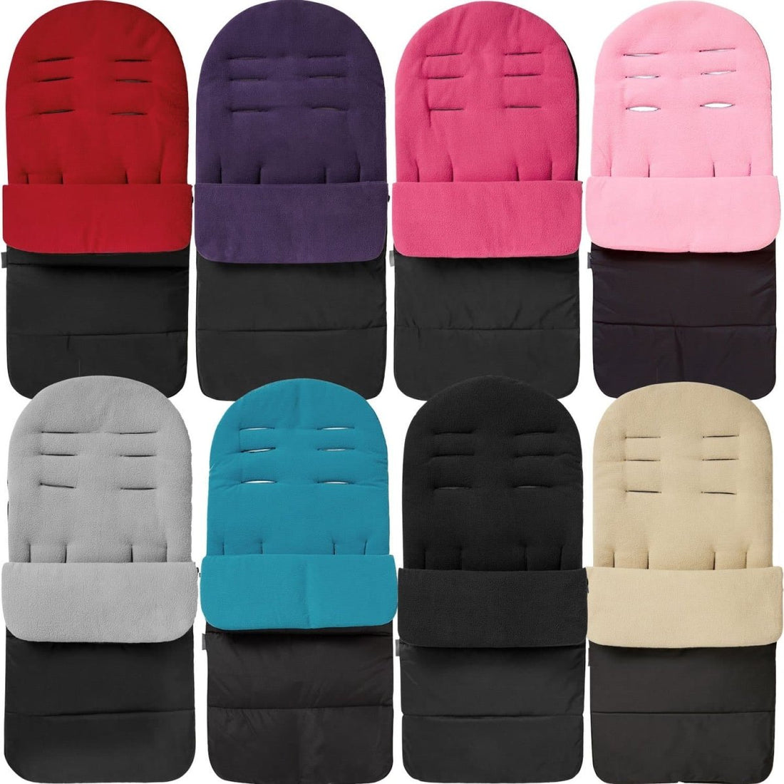 For Your Little One Universal Pushchair Footmuff in a neutral colourway fitted to a pushchair showing the waterproof outer, fleece lining and full zip design for easy use