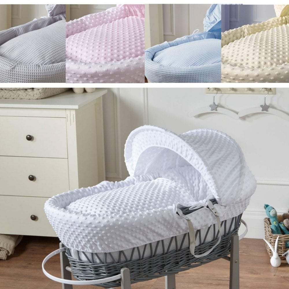 For Your Little One Handwoven Wicker Moses Basket newborn bassinet shown in a nursery setting with soft natural light highlighting the natural wicker weave and breathable construction