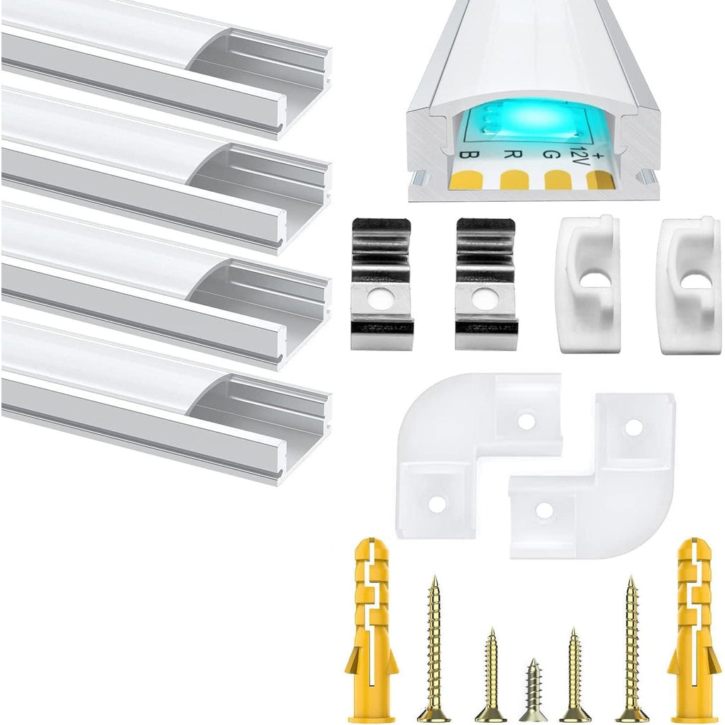 Chesbung U-Shape LED Aluminum Channel with Milky Cover, 1m 4-Pack