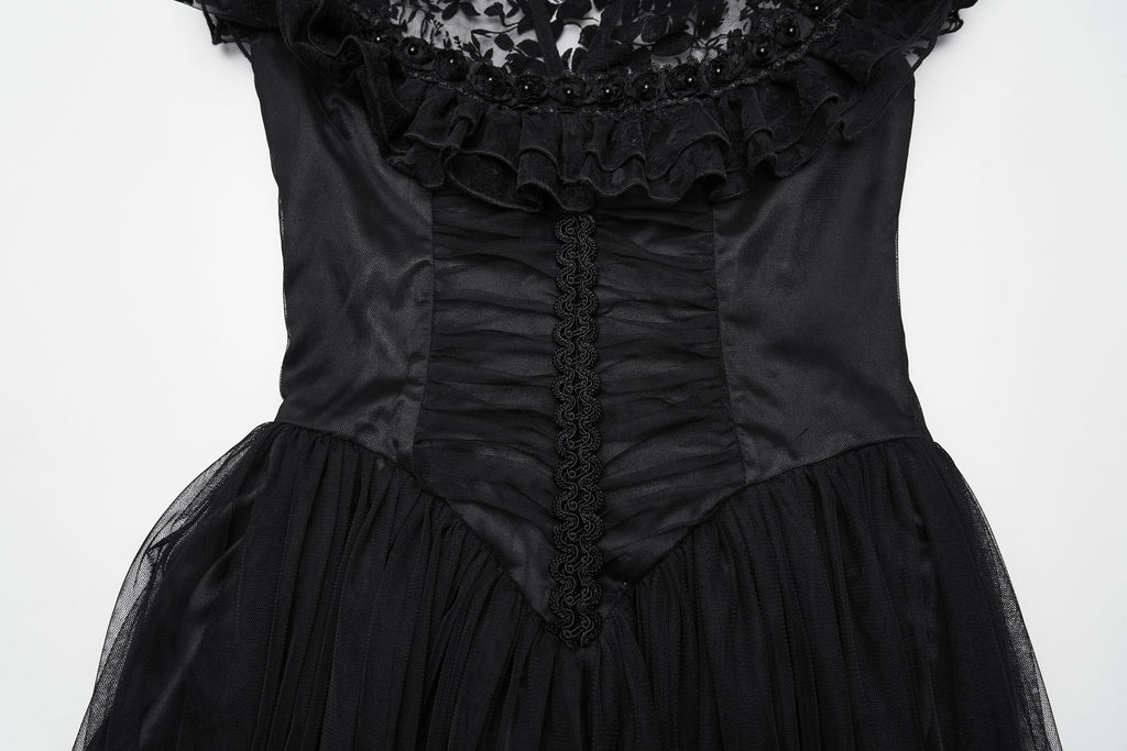 Punk Rave Seraphina Goth Dress – Velvet Floral Mesh Flying Sleeve