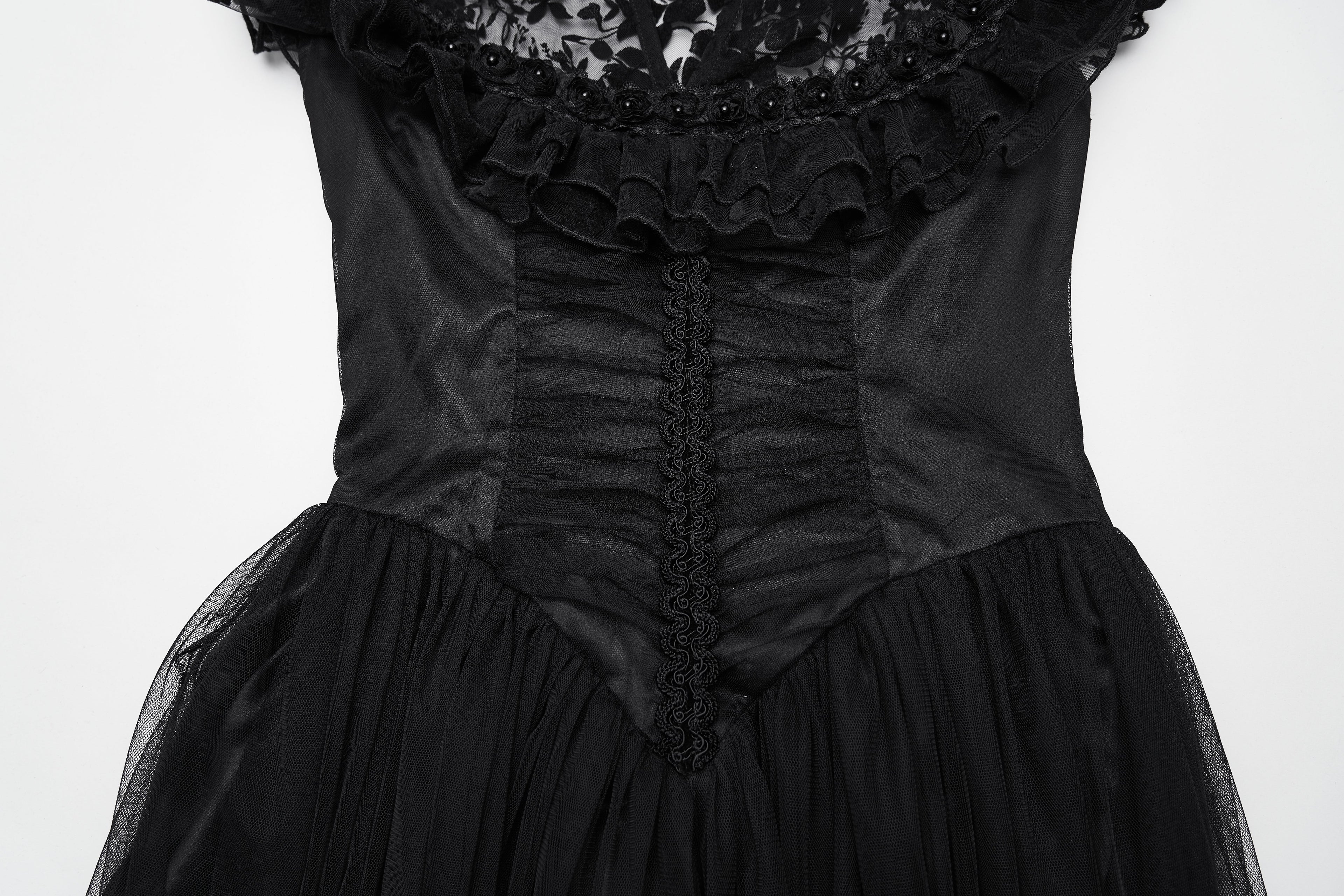 Punk Rave Seraphina Goth Dress – Velvet Floral Mesh Flying Sleeve