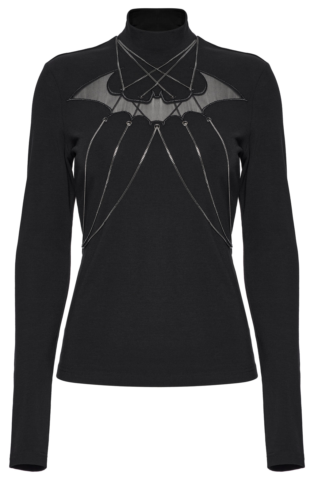 Punk Rave Morrigan Bat Chain Goth Top – Black Mesh Knit Blouse